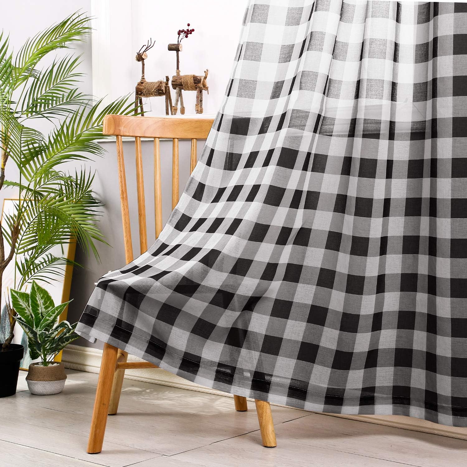 Hiasan – Cortinas transparentes con diseño a cuadros para sala de estar y dormitorio