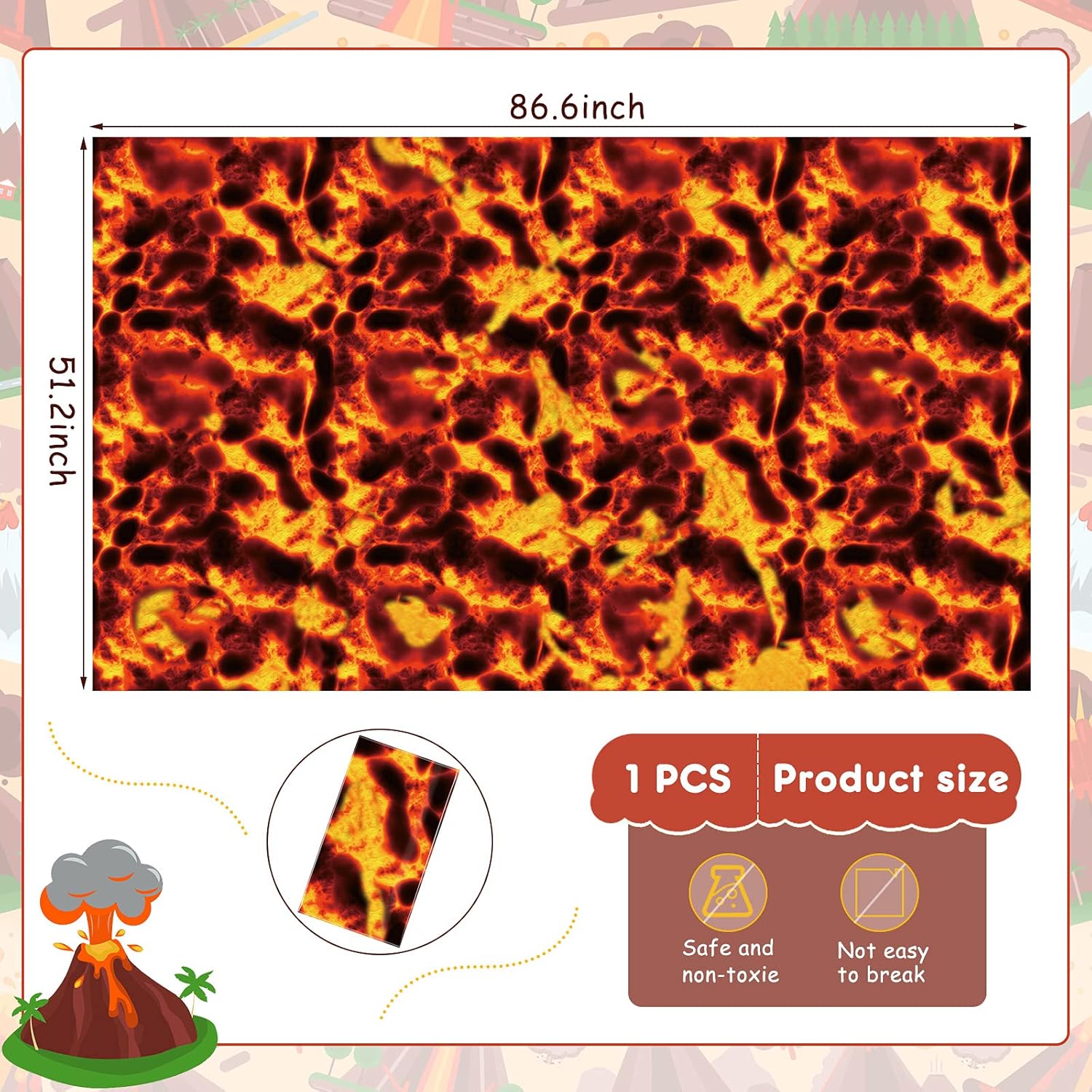 Irenare Mantel de lava para decoración de volcán, mantel de dinosaurio, mantel de llama, cubierta de plástico para mesa de Halloween, juego de lava,