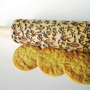 DEEP OCEAN EMBOSSING ROLLING PIN LASER ENGRAVED WITH DEEP OCEAN SYMBOLS GIFT FOR FRIEND DEEP OCEAN EMBOSSING ROLLING PIN LASER ENGRAVED WITH DEEP OCEAN SYMBOLS GIFT FOR FRIEND