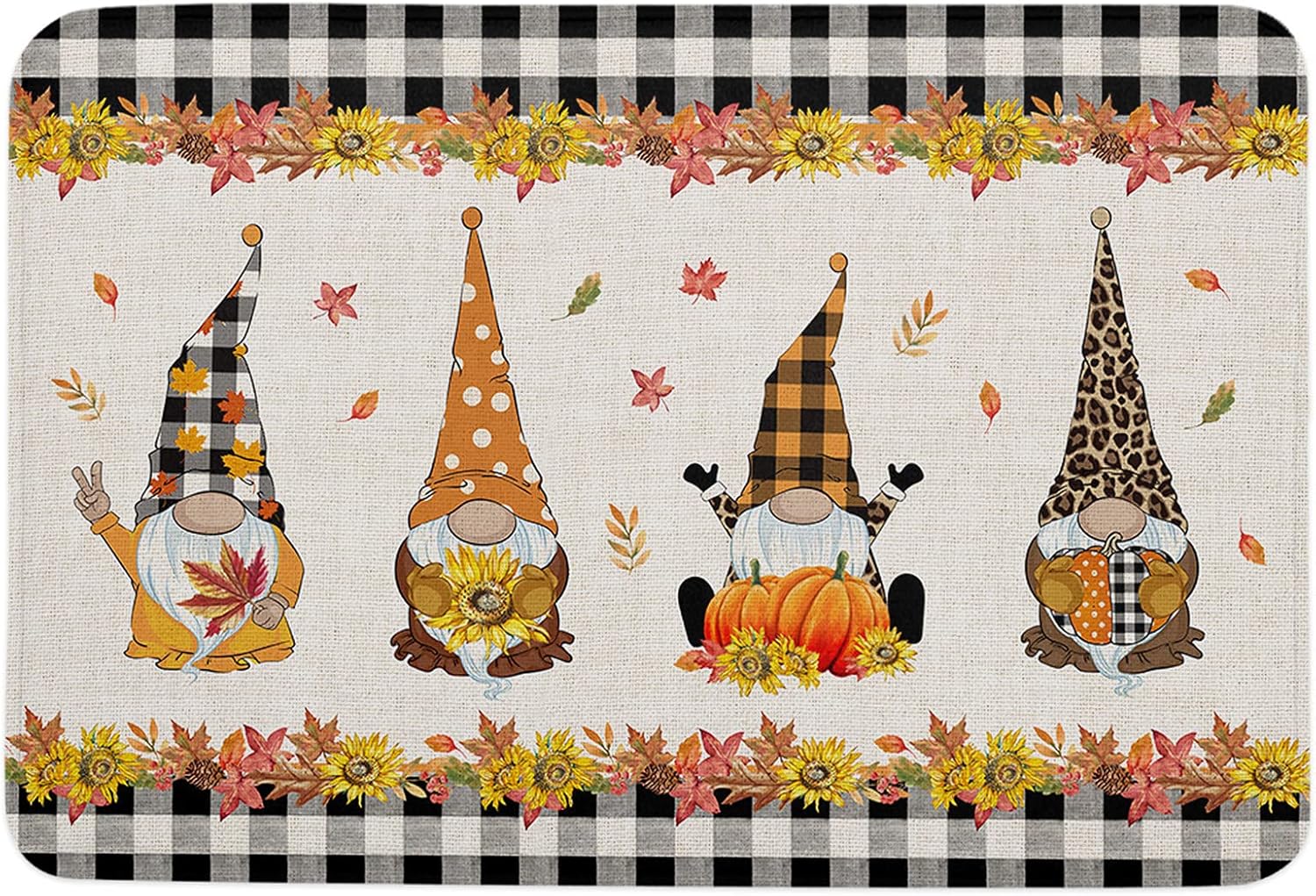 Thanksgiving Sponge Beth Mat, Indoor Bathroom Mat Absorb Water, Non Slip Washable Mud Dirt per Mats Rugs for Entrance, Gnomes with Pumpkins