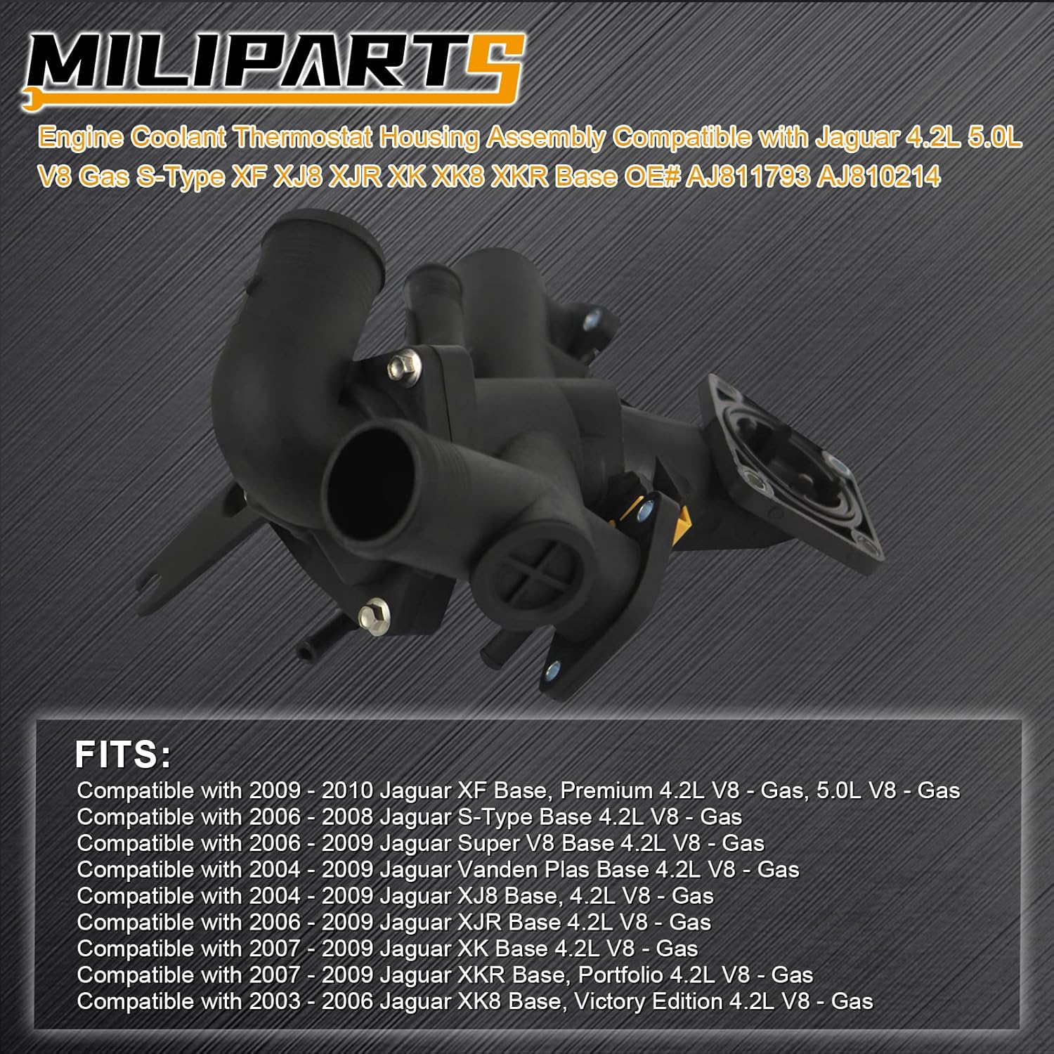 Conjunto de carcasa de termostato de refrigerante de motor compatible con Jaguar 4.2L 5.0L V8 Gas S-Type XF XJ8 XJR XK XK8 XKR Base OE# AJ811793