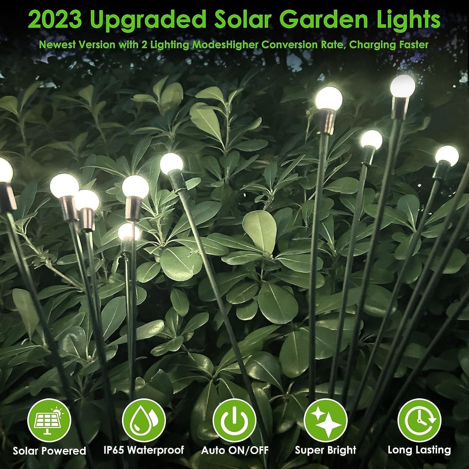 Luces solares de jardín 2024, paquete de 2 luces solares de luciérnaga, luces solares de Navidad impermeables para exteriores, luces solares de