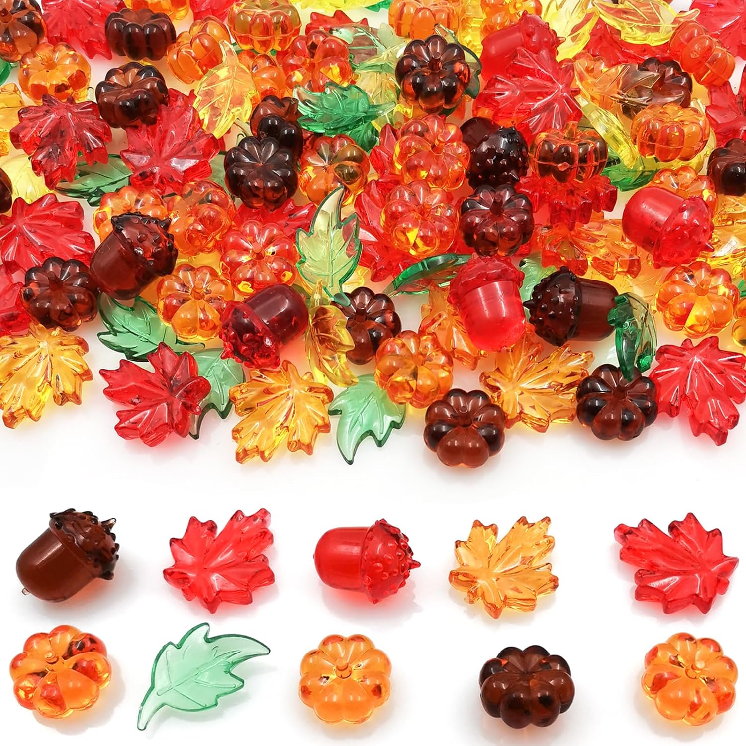 Relleno de jarrón de otoño para decoración del día de Acción de Gracias, dispersión de mesa de calabaza acrílica, mini hojas de otoño, bellotas,