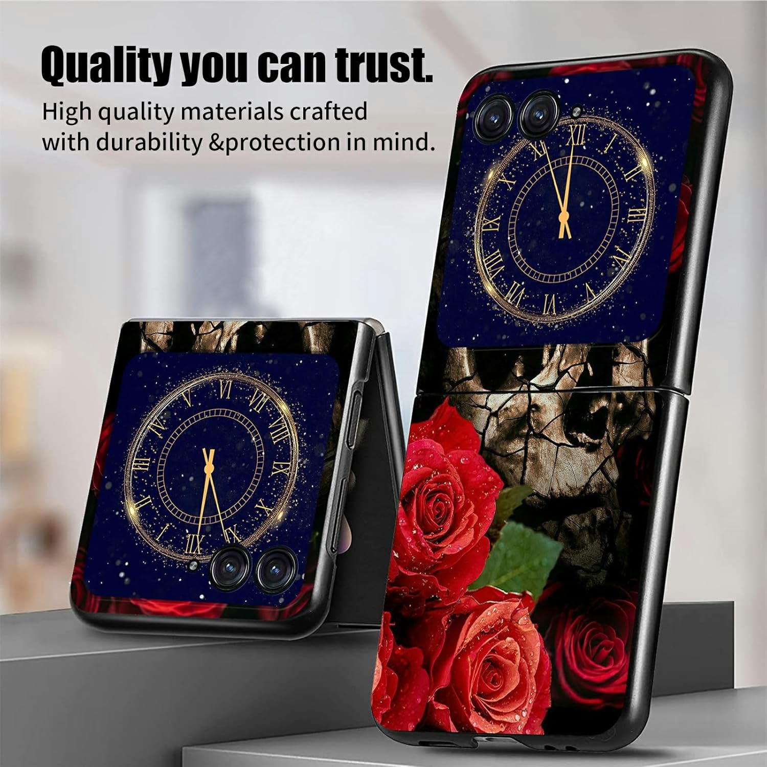 Rossy Funda para Motorola Razr Plus 2023 para Moto Razr+ 2023 con patrón de calavera de rosa roja para mujeres y hombres, ultra delgada, ligera, de