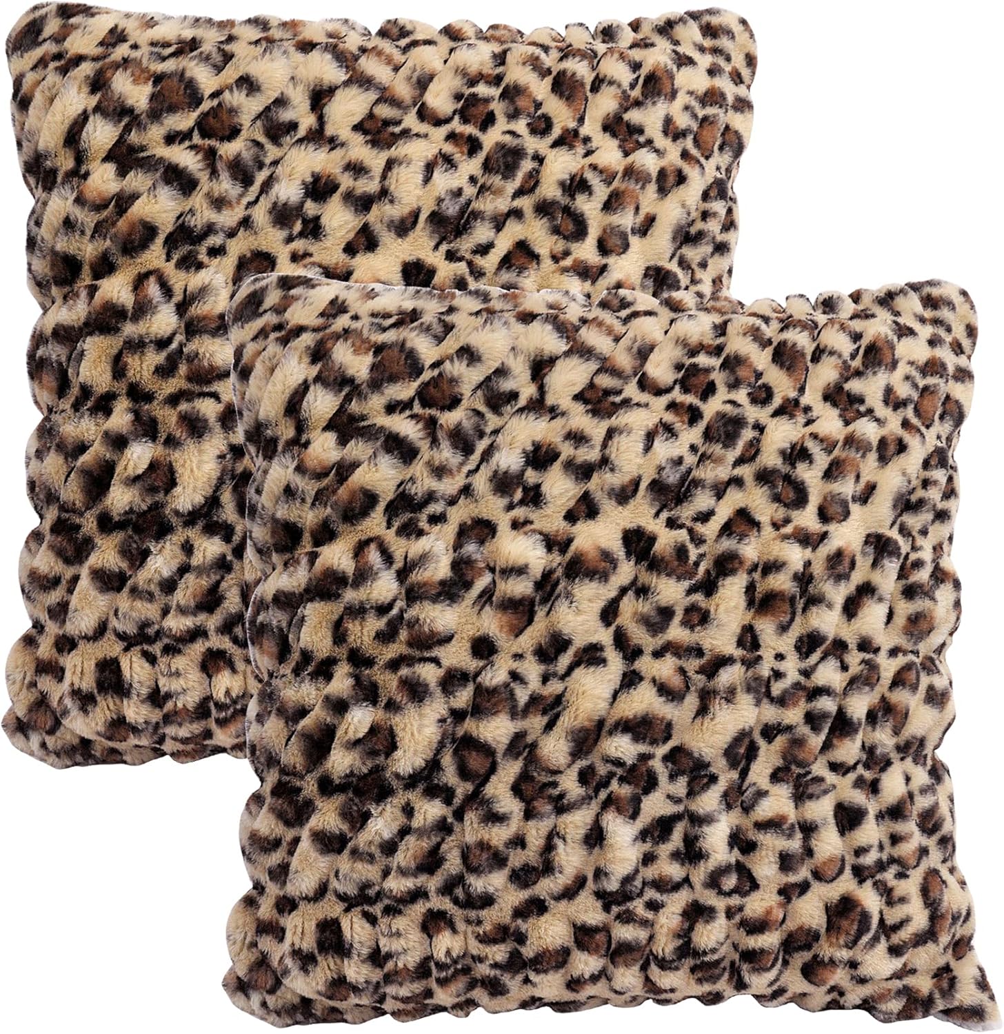 Juego de 2 fundas de almohada de piel sintética de 20 x 20 pulgadas, de felpa de leopardo marrón, peludas, suaves, acogedoras, gruesas, cálidas,