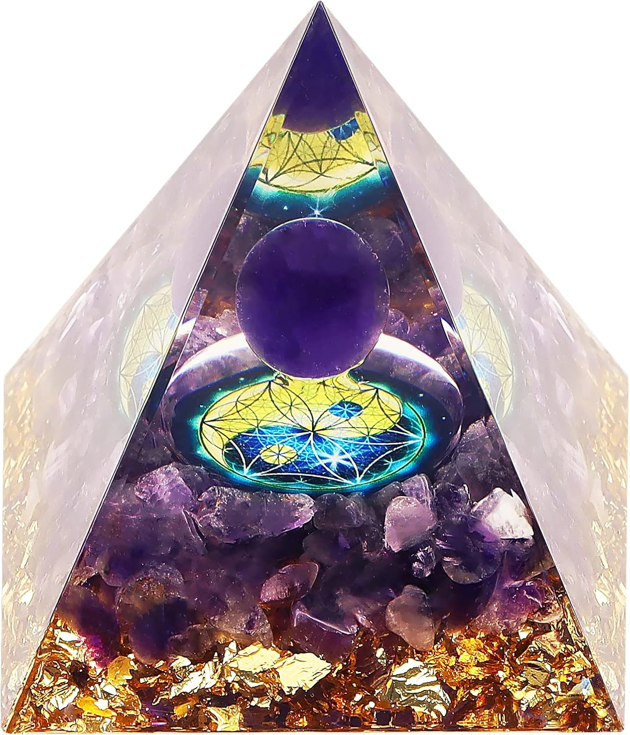 Pirámide de orgón hecha a mano para energía positiva, pirámide de esfera de cristal de amatista, generador de energía de cristales de protección,