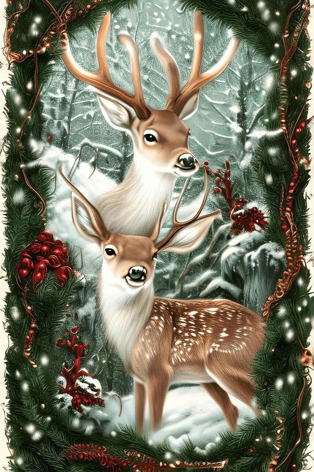 Sunature – Pintura de diamante redondo cuadrado completo 5D, arte de Navidad, renos, ciervos, cervatillo, kits de pintura de diamantes, 19.7 x 29.5
