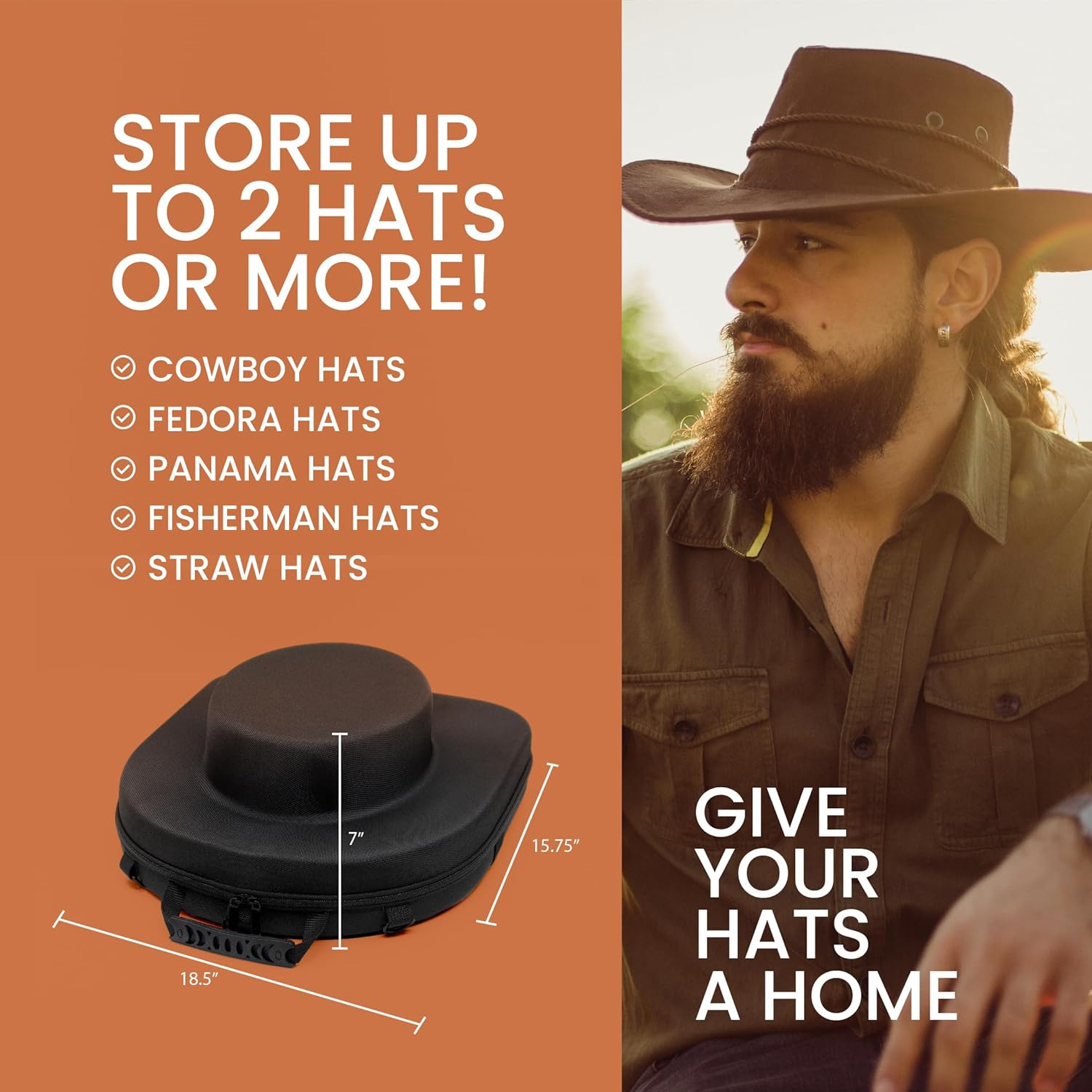 Estuche de viaje para sombrero de vaquero – Estuche para sombrero de viaje, caja de sombrero de vaquero para viajes, soporte para sombrero de