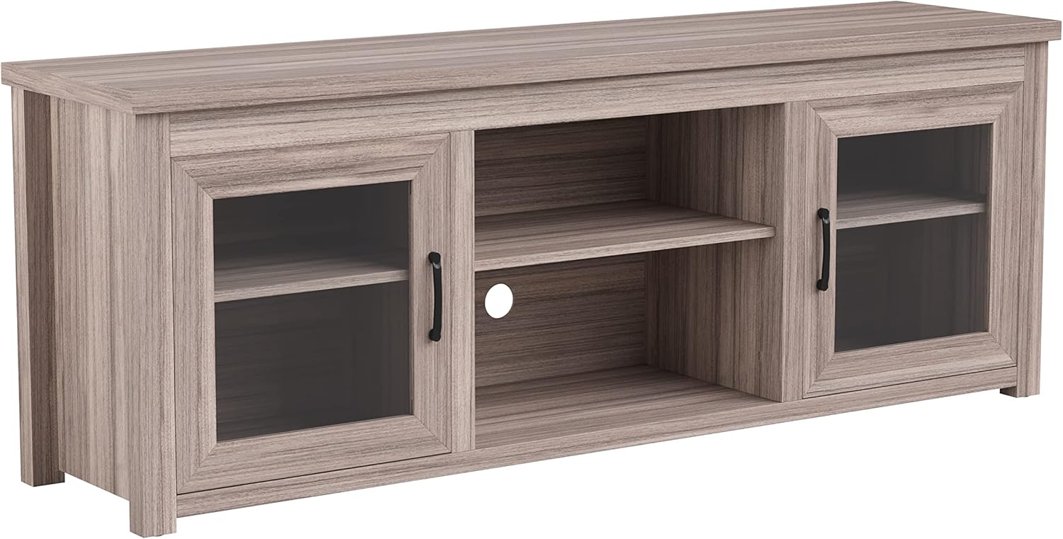 Masada Classic – Soporte de TV para televisores de hasta 80 pulgadas, consola multimedia de madera de ingeniería de 65 pulgadas con puerta de vidrio