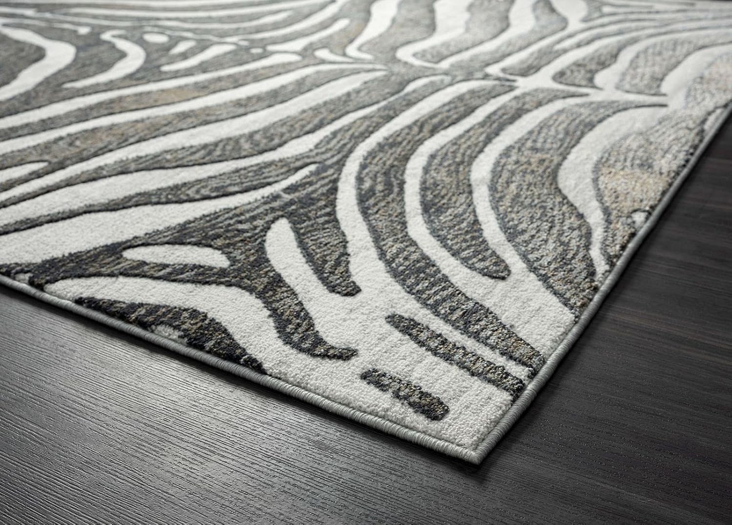 Abani Alfombra contemporánea con patrón de cebra gris y marrón, de 5 pies 3 pulgadas x 7 pies 6 pulgadas, no se desprende, alfombra moderna con