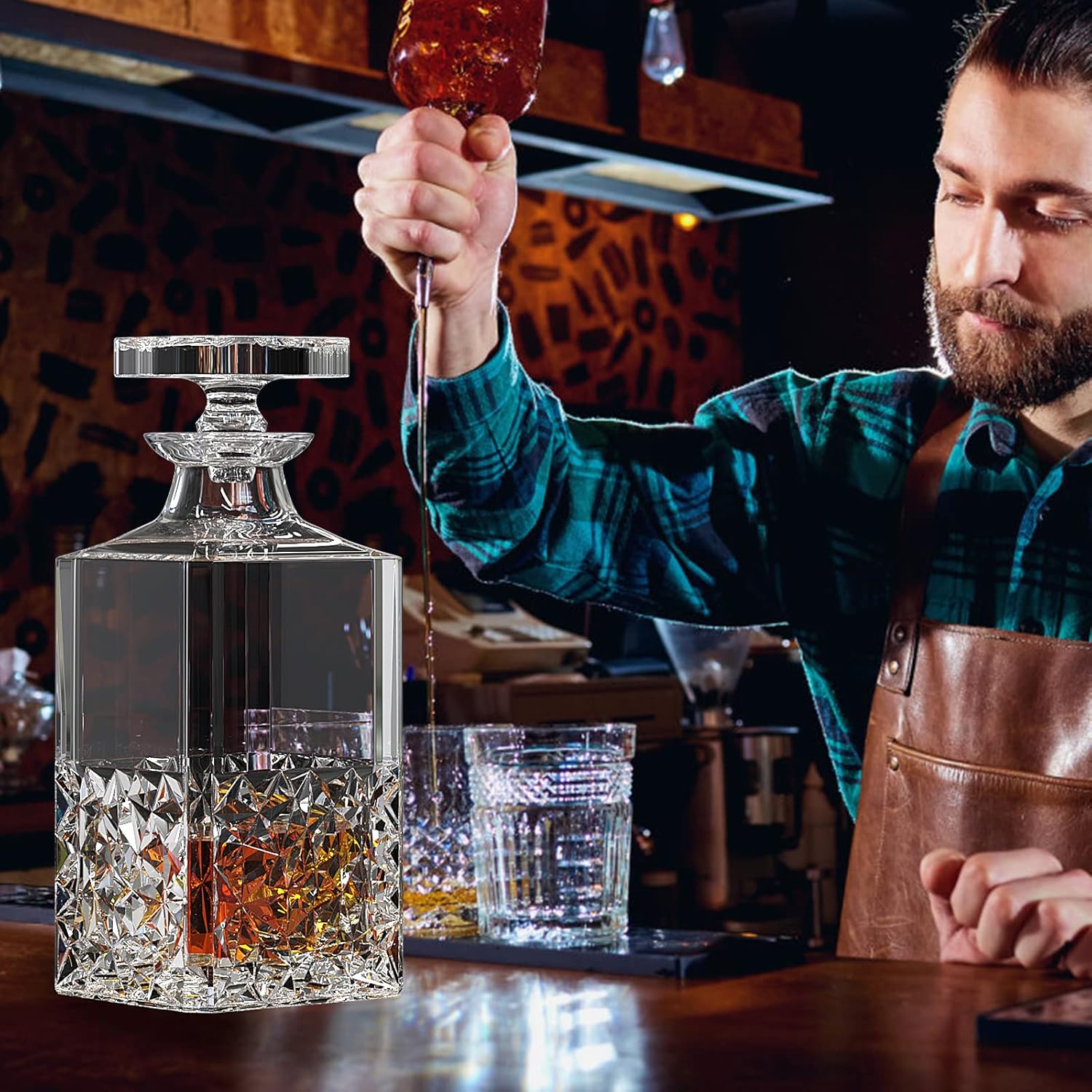 Decantadores de whisky de cristal, decantador sin plomo con tapón de vidrio, decantador de vodka para vino, bourbon, brandy, licor, jugo, agua,