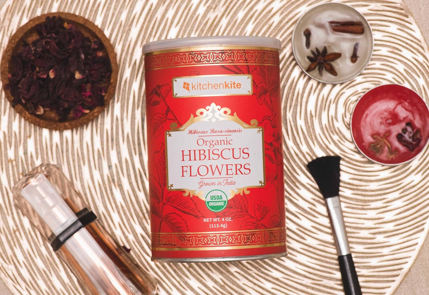 Flores orgánicas de hibisco de 4 onzas, 100% naturales y de calidad premium, aprobado por la USDA, té de hierbas, sin OMG, sin cafeína