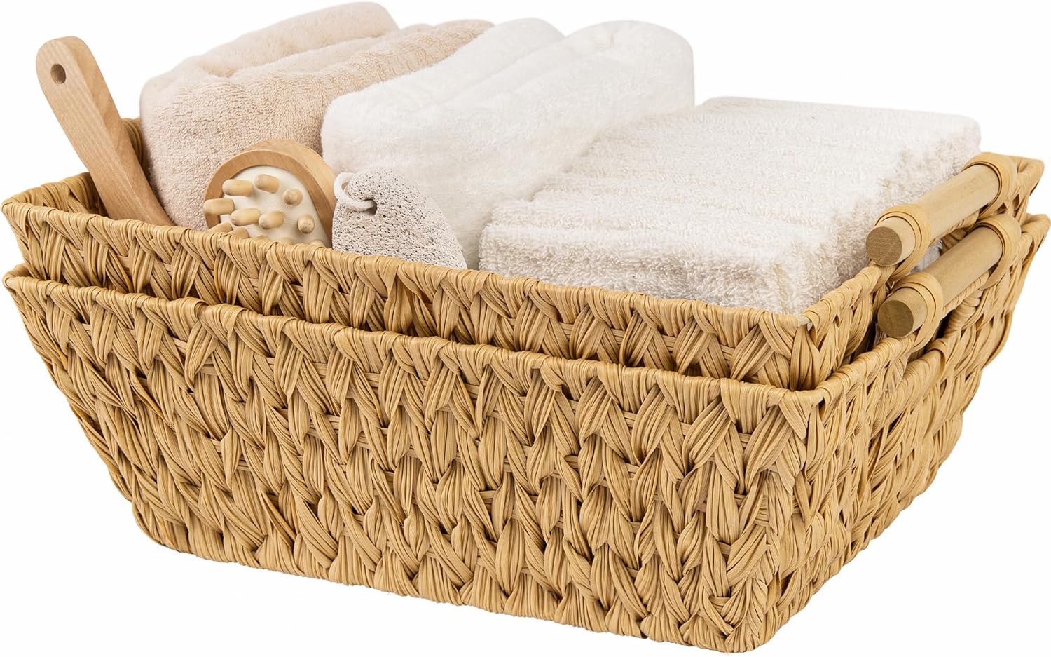 GRANNY SAYS Cestas de almacenamiento de mimbre, cestas de mimbre para organizar, cesta grande con asas, cesta tejida impermeable, cestas de