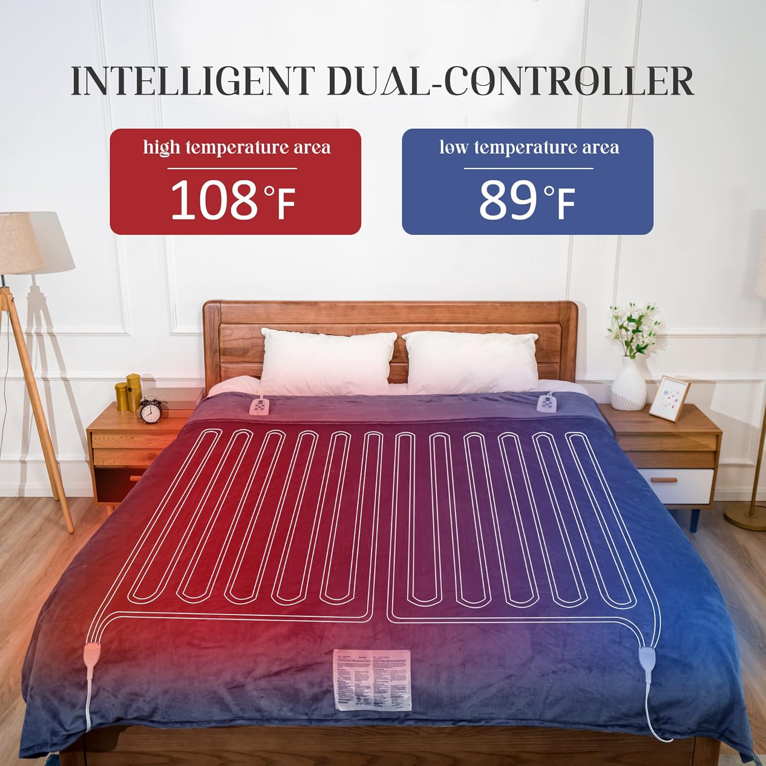 Sunvivi Manta térmica tamaño Queen, manta eléctrica de calefacción con doble control, terciopelo suave, 10 ajustes de calor, 12 horas de apagado