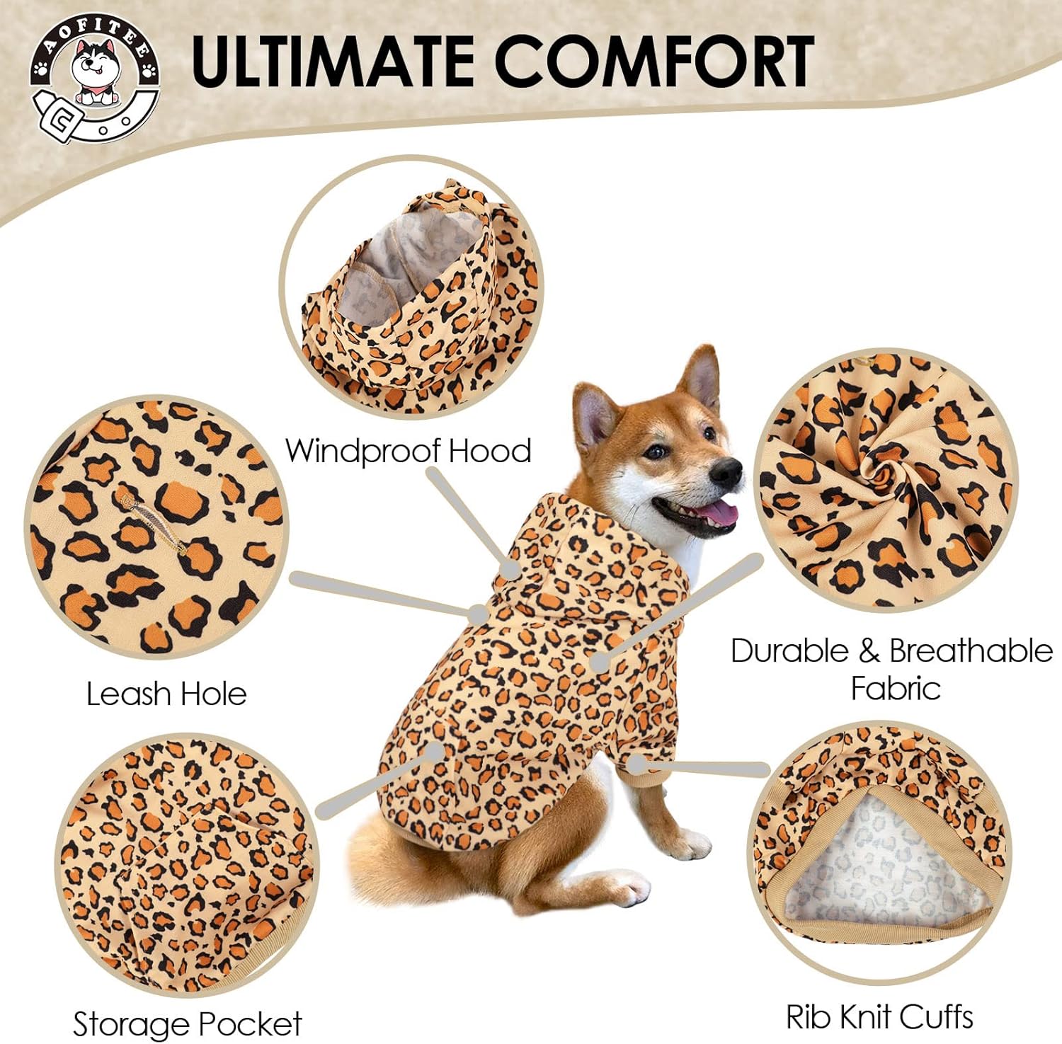 AOFITEE Sudadera con capucha para perro, estampado de leopardo, abrigo cálido de invierno para perro con sombrero, sudadera con capucha para perro,