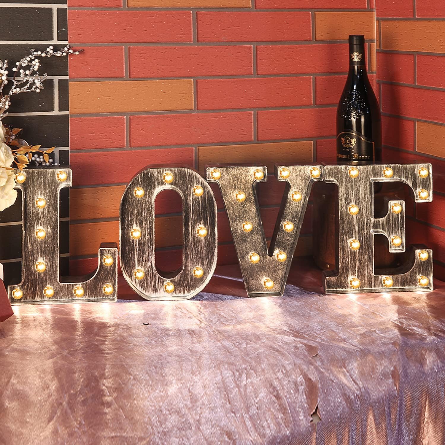 Letras iluminadas con luces LED de marquesina gris plateado para cafetería, boda, fiesta de cumpleaños, lámpara de Navidad, decoración de iniciales