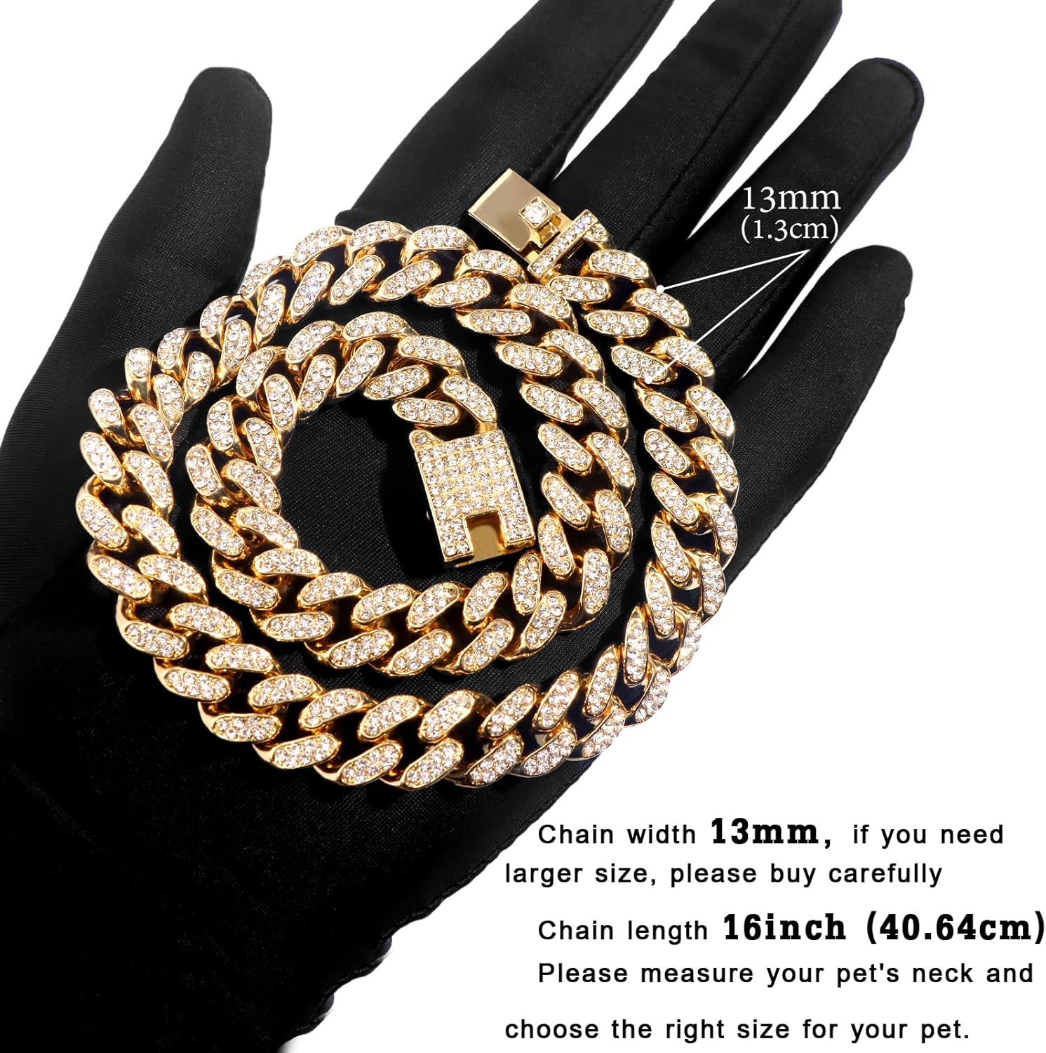 Collar de eslabones cubanos para perro, cadena de metal dorado y plateado, collares de diamantes para mascotas para perros y gatos, joyería de