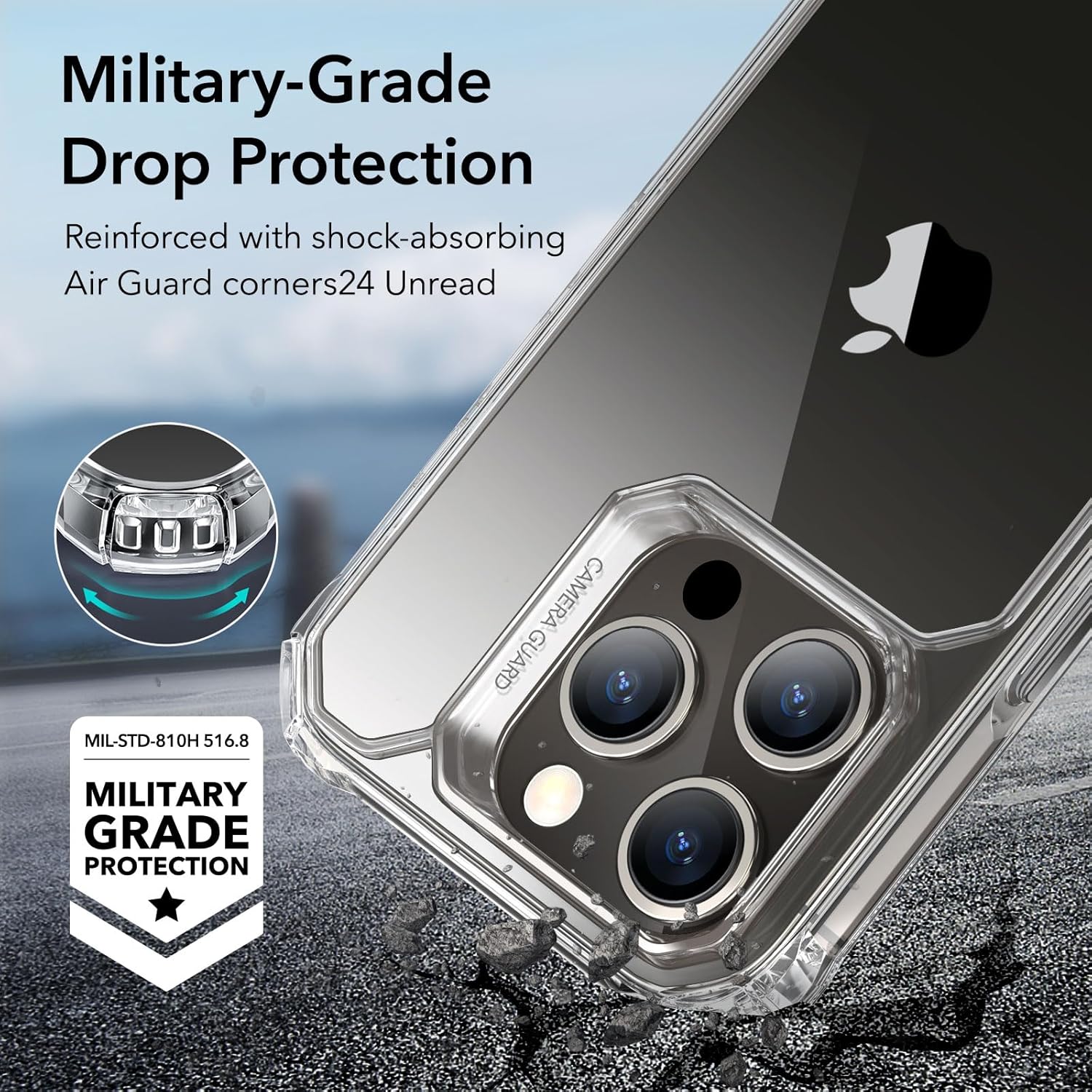 ESR Funda para iPhone 15 Pro Max, protección de grado militar, esquinas de protección de aire a prueba de golpes, parte trasera acrílica resistente