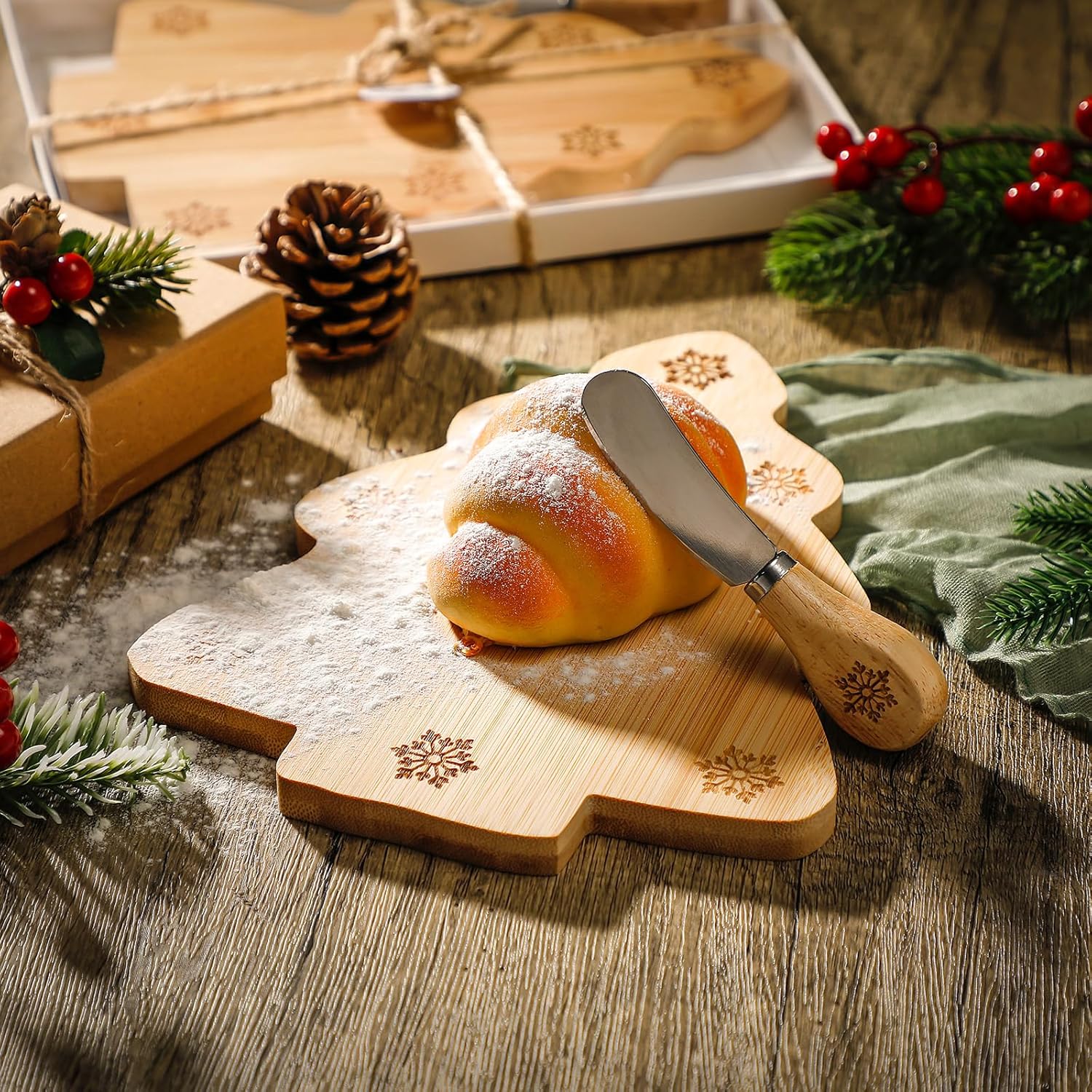 Kigley 6 piezas de tabla de cortar queso para árbol de Navidad, tabla de cortar madera para servir tablero de madera en forma de árbol de