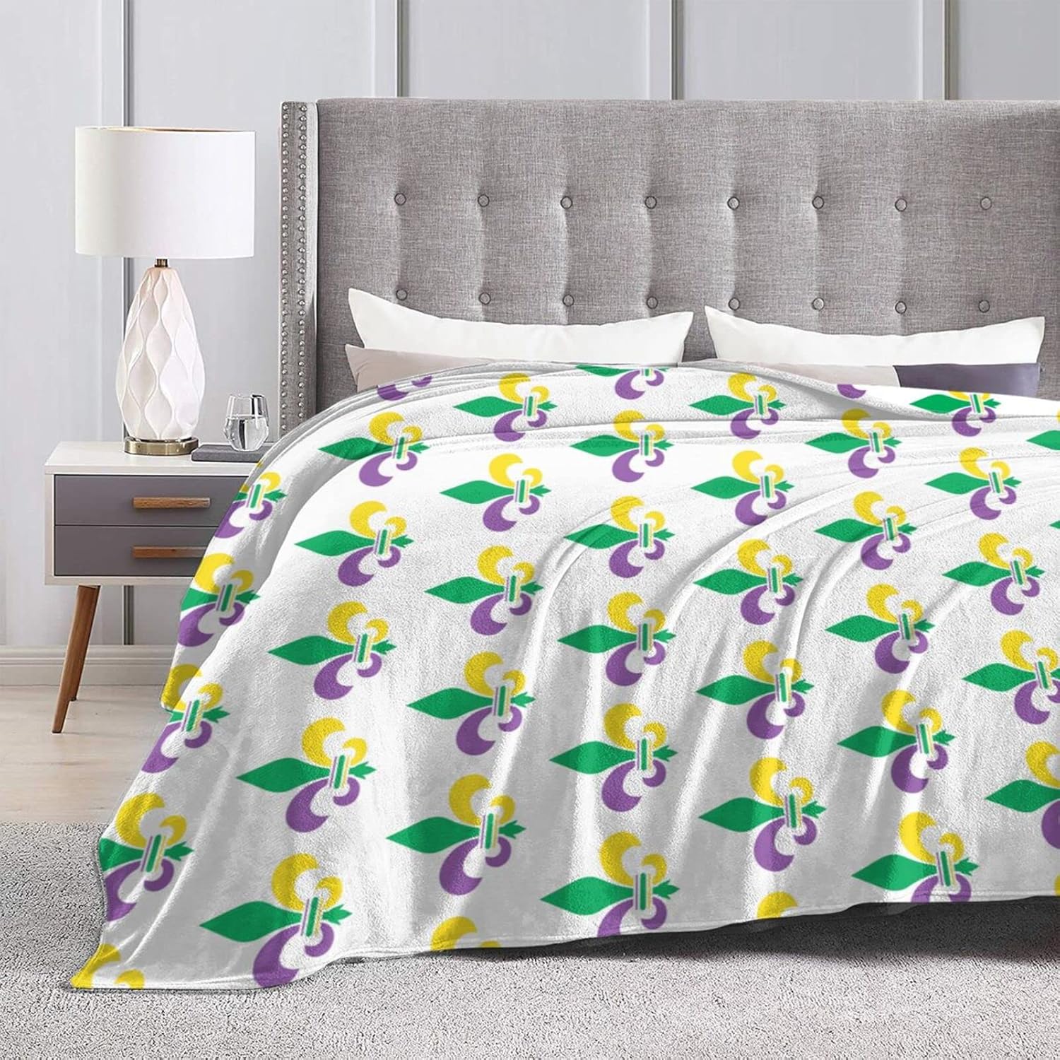 Manta de franela de Mardi Gras con diseño de flor de lis, suave, mullida, acogedora, para sofá, cálida y decorativa
