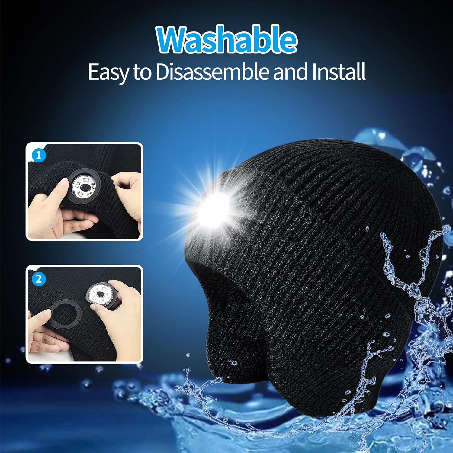 Gorro con luz y orejeras, recargable por USB, gorro de invierno con luces LED, regalo