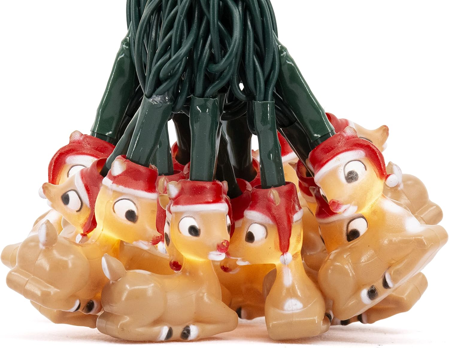 ProductWorks Rudolph in Santa Hat – Cadena de luces LED de batería de 20 unidades de encendidoapagadocentelleotemporizador
