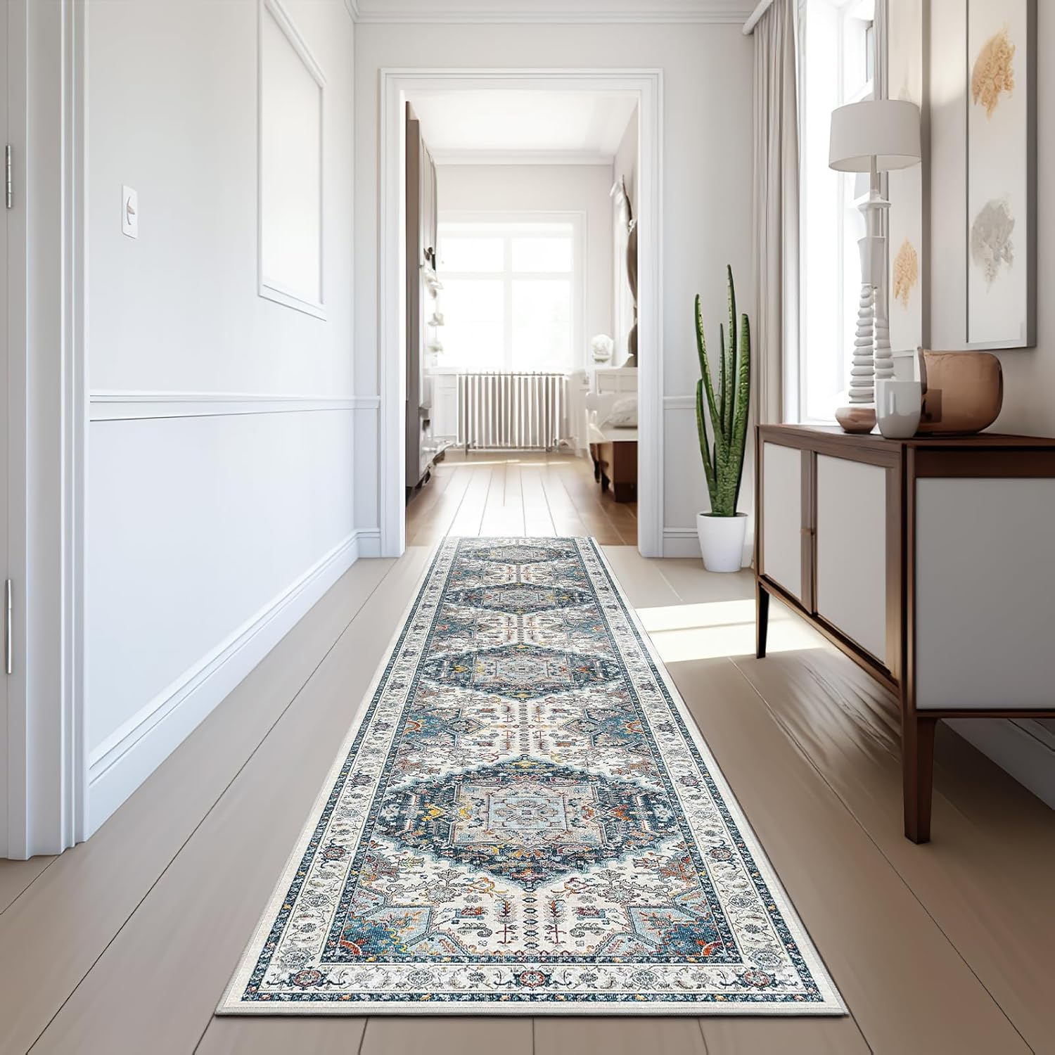 Alfombra lavable para pasillo, alfombra de cocina de 2 x 10 pies, alfombra de entrada, alfombra suave vintage para piso, alfombra antideslizante
