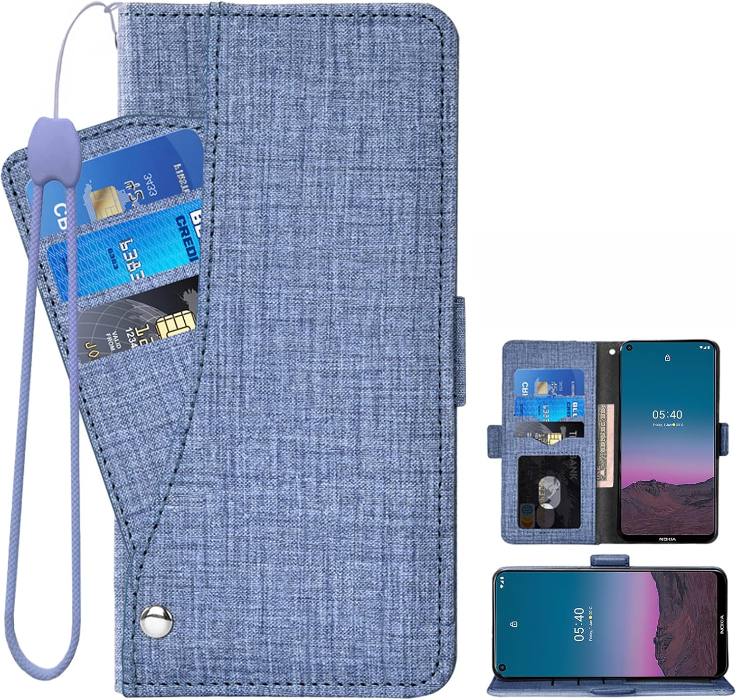 Asuwish Funda de teléfono para Nokia 5.4 TA1333 con protector de pantalla de vidrio templado y correa para la muñeca, soporte para tarjeta de