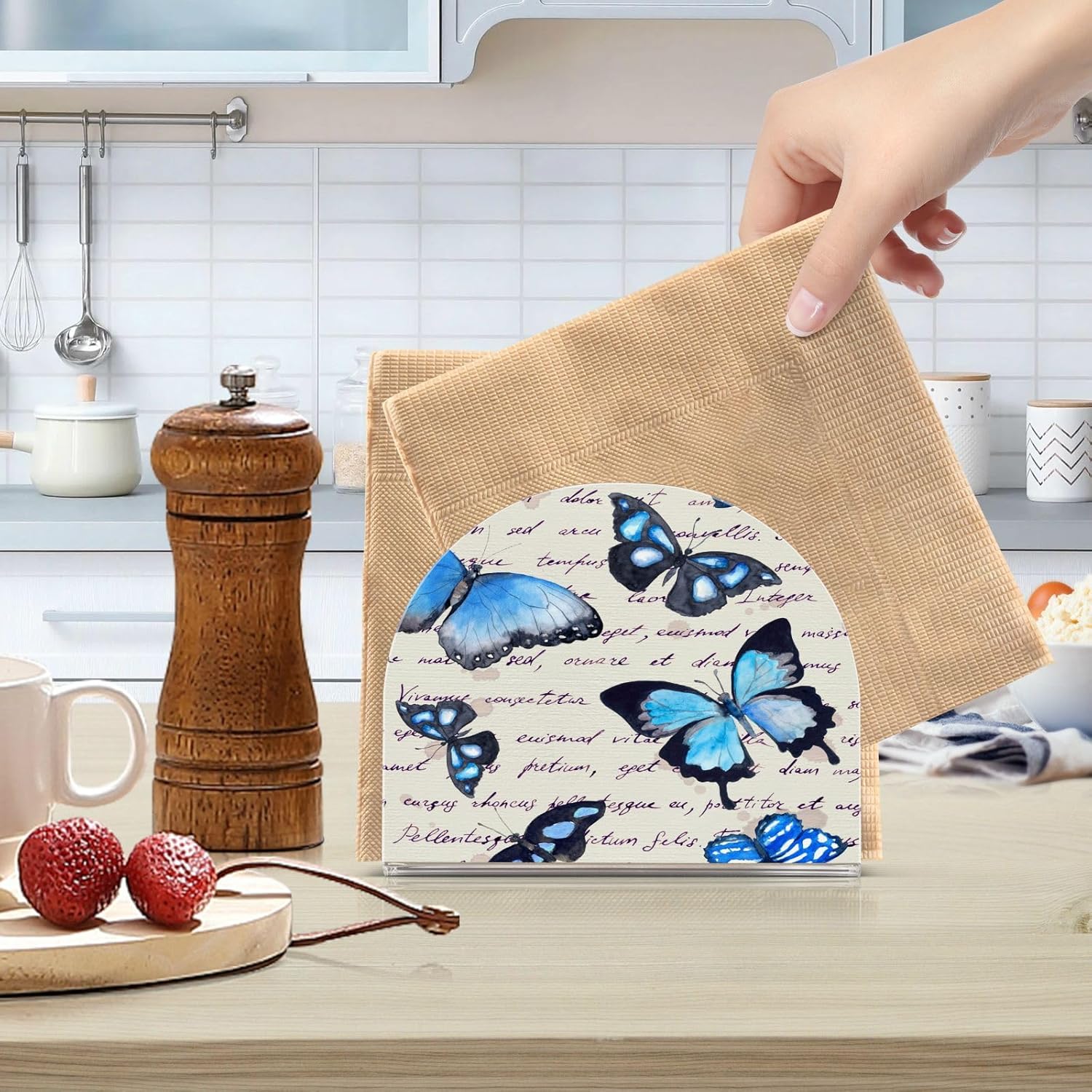 Servilletero de mariposa para mesa, acrílico vertical antideslizante, dispensador de papel de seda independiente para cocina, restaurante, hogar,