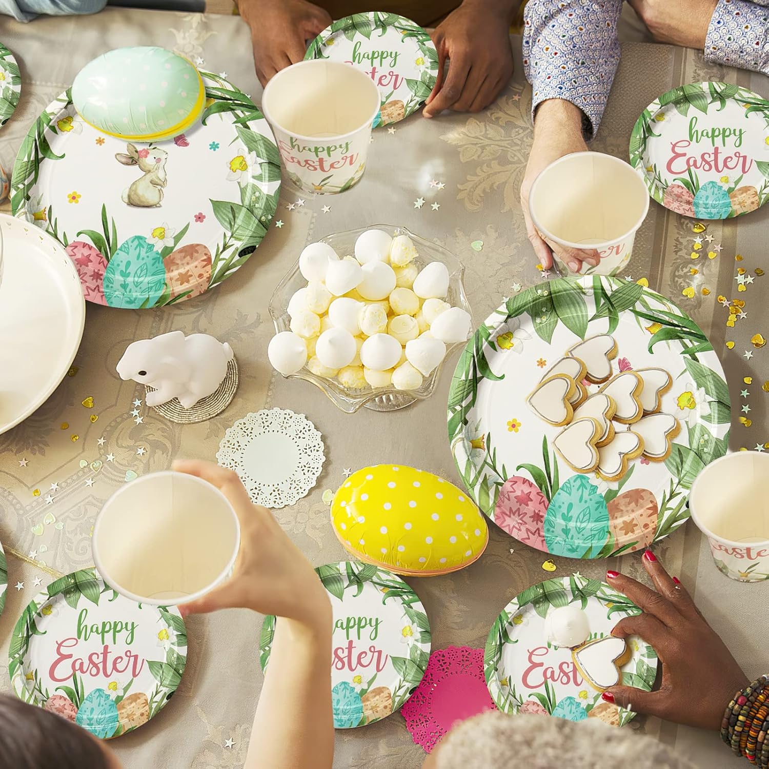 Juego de vajilla desechable de Pascua de 125 piezas, platos de papel para decoración de Pascua, suministros para fiesta de Pascua, incluye platos,