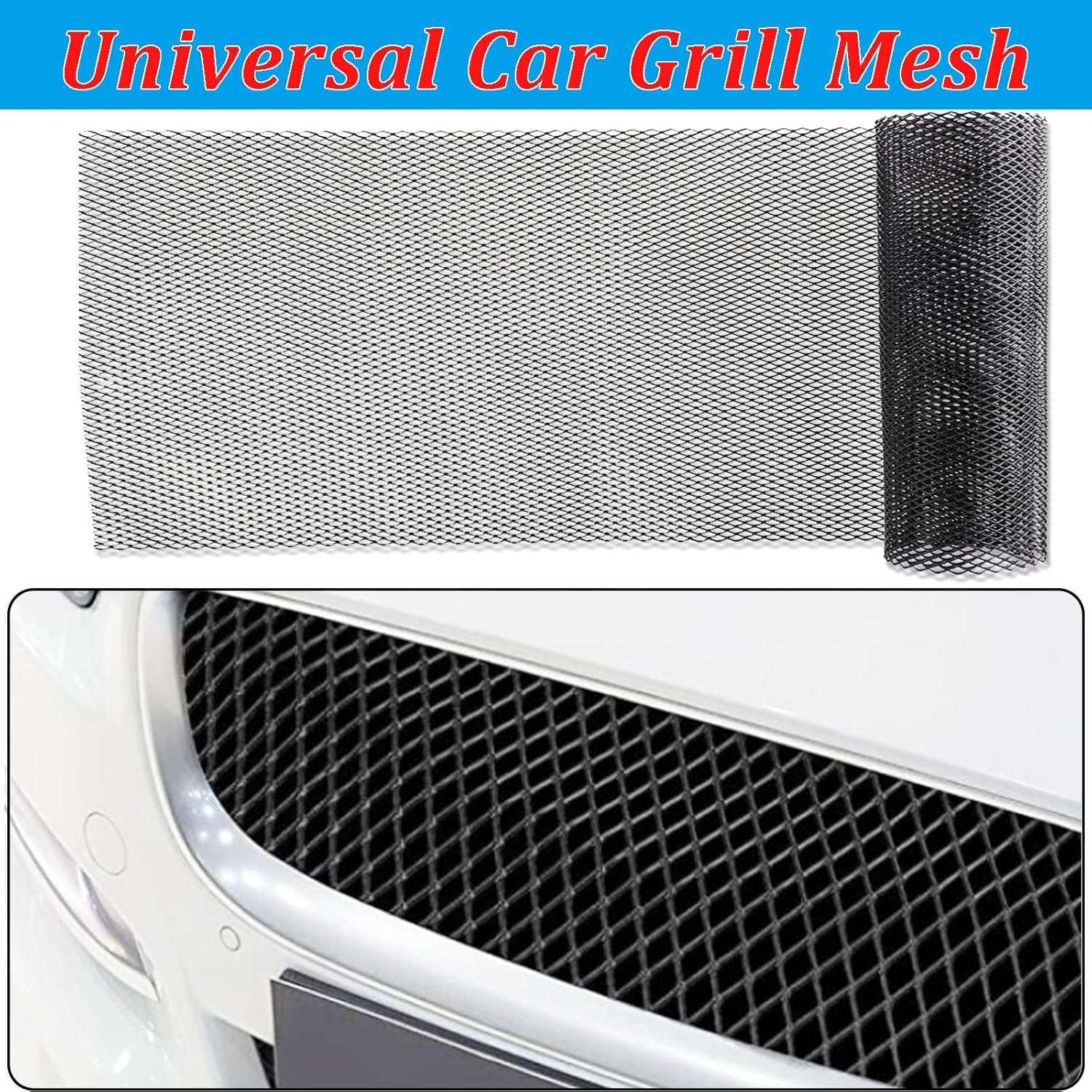 Rejilla de coche de 47 x 15.7 pulgadas, agujero de rejilla rombica de 0.433×0.984 in, rejilla de rejilla de aleación de aluminio negro, inserto de