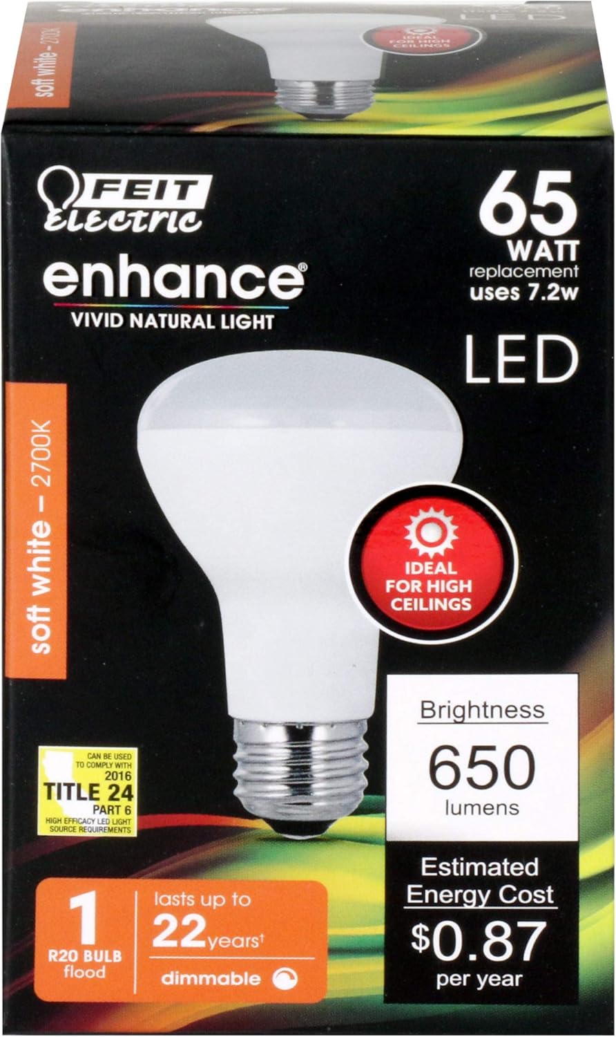 Feit Electric Reflector LED R20DMHO927CA R20 regulable, 650 lúmenes, 65W Eq., 2700K, cumple con la CEC