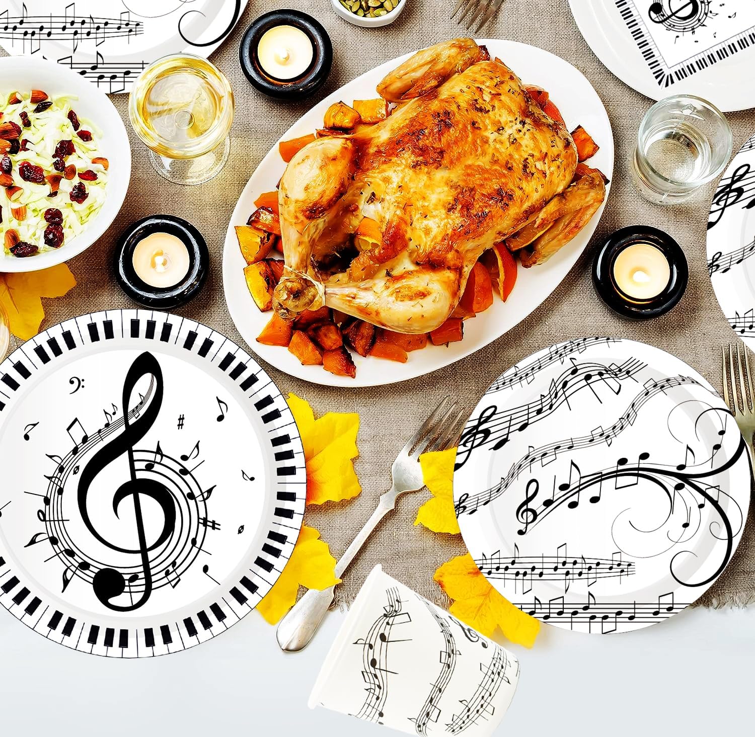 175Pcs Music Party Supplies Musical Notes Party Tableware Set 9″& 7″Musical Notes Paper Plates Napkins Cups Knives Forks Spoons for Music Notes