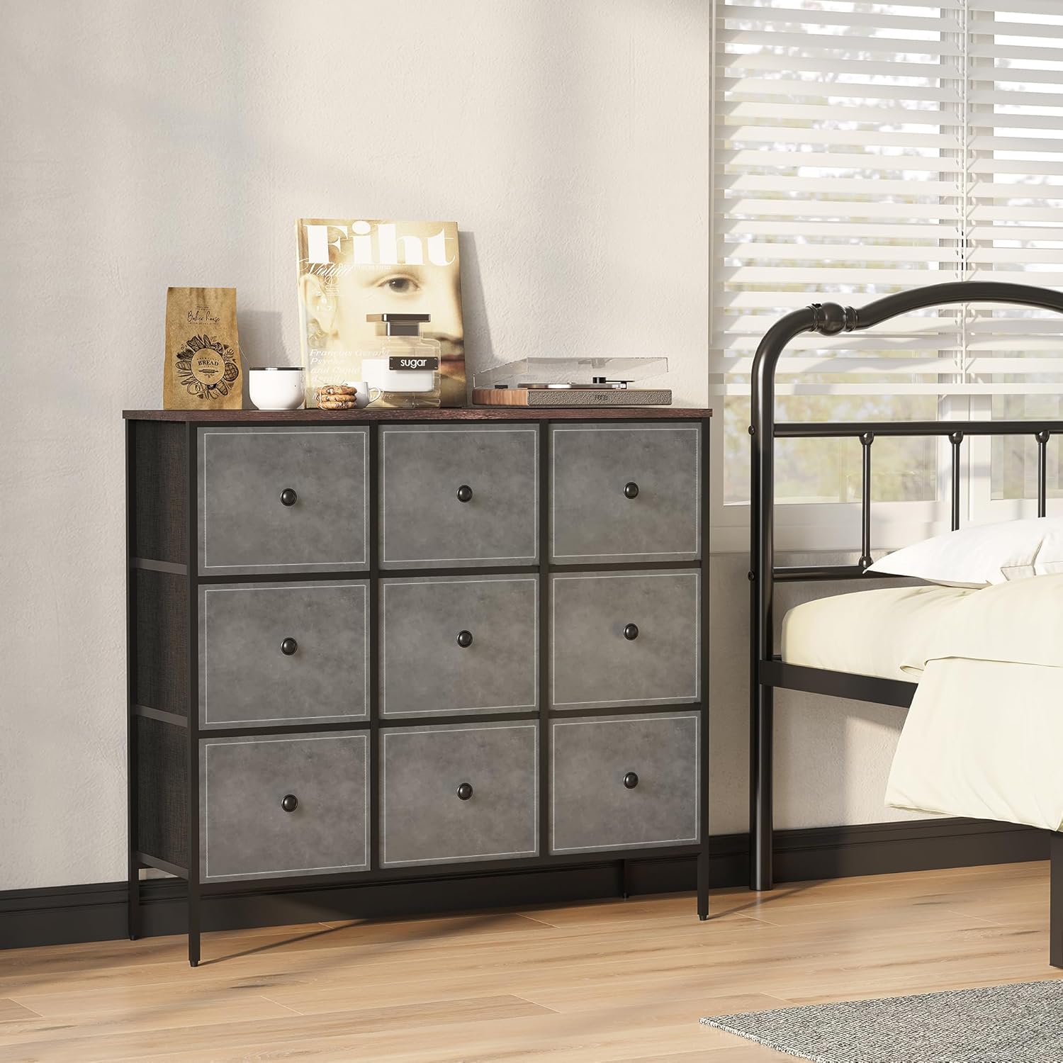 DOVAMY Cómoda con cajones de tela, organizador de almacenamiento para dormitorio, armario, guardería, sala de estar, unidad de torre de