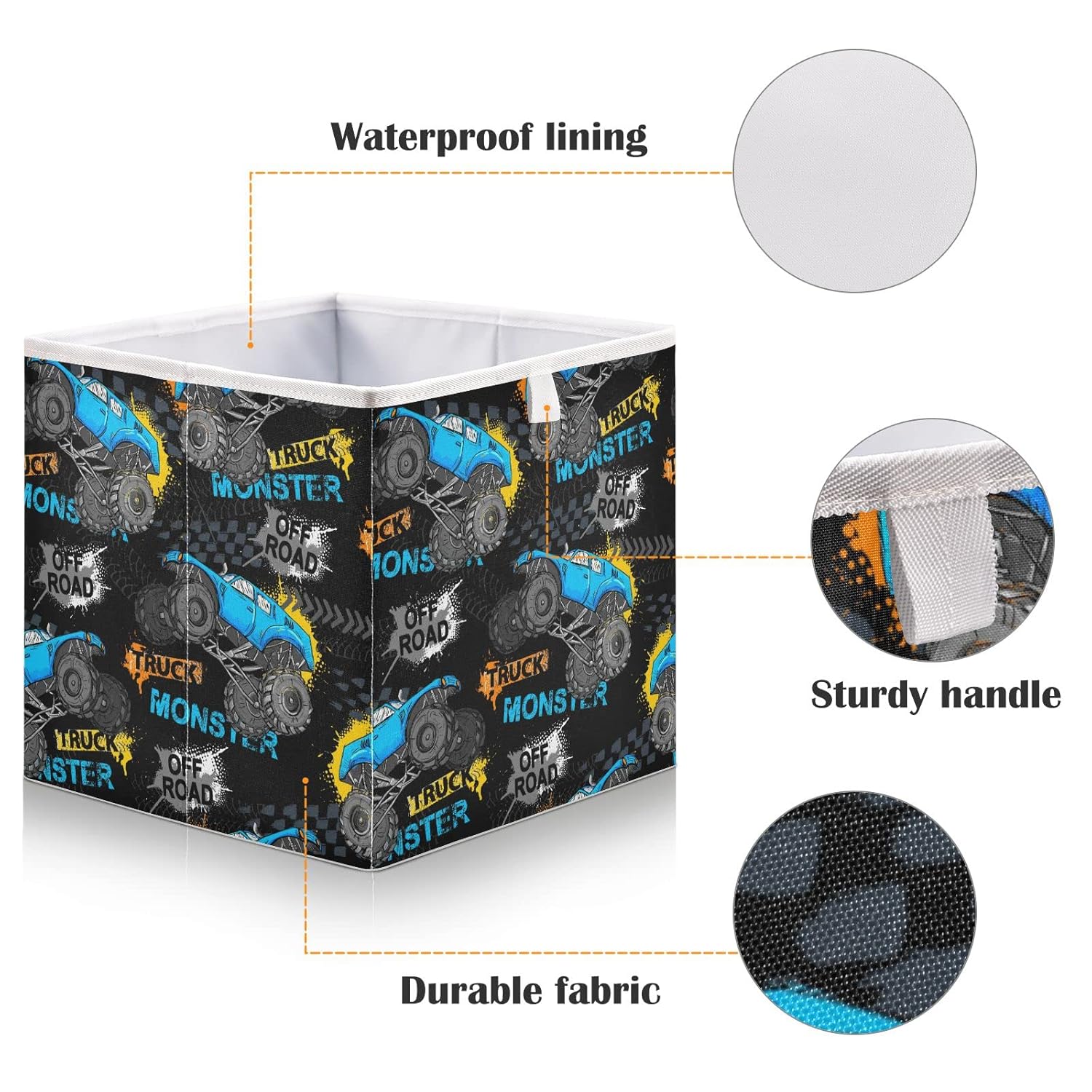 Monster Truck – Cubo de almacenamiento de neumáticos de camión, cubos de almacenamiento plegables impermeables para cubos organizadores de cubos