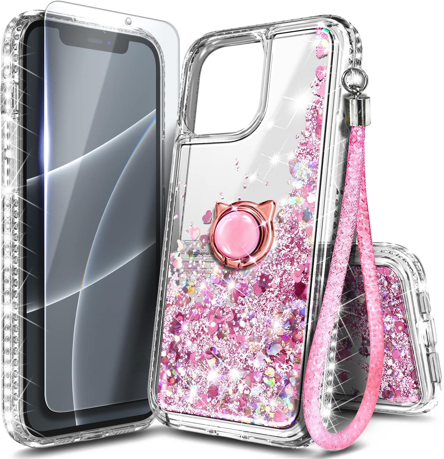 NGB Supremacy Funda compatible con iPhone 15 Plus con protector de pantalla de vidrio templado, soporte de anillocorrea para la muñeca, con