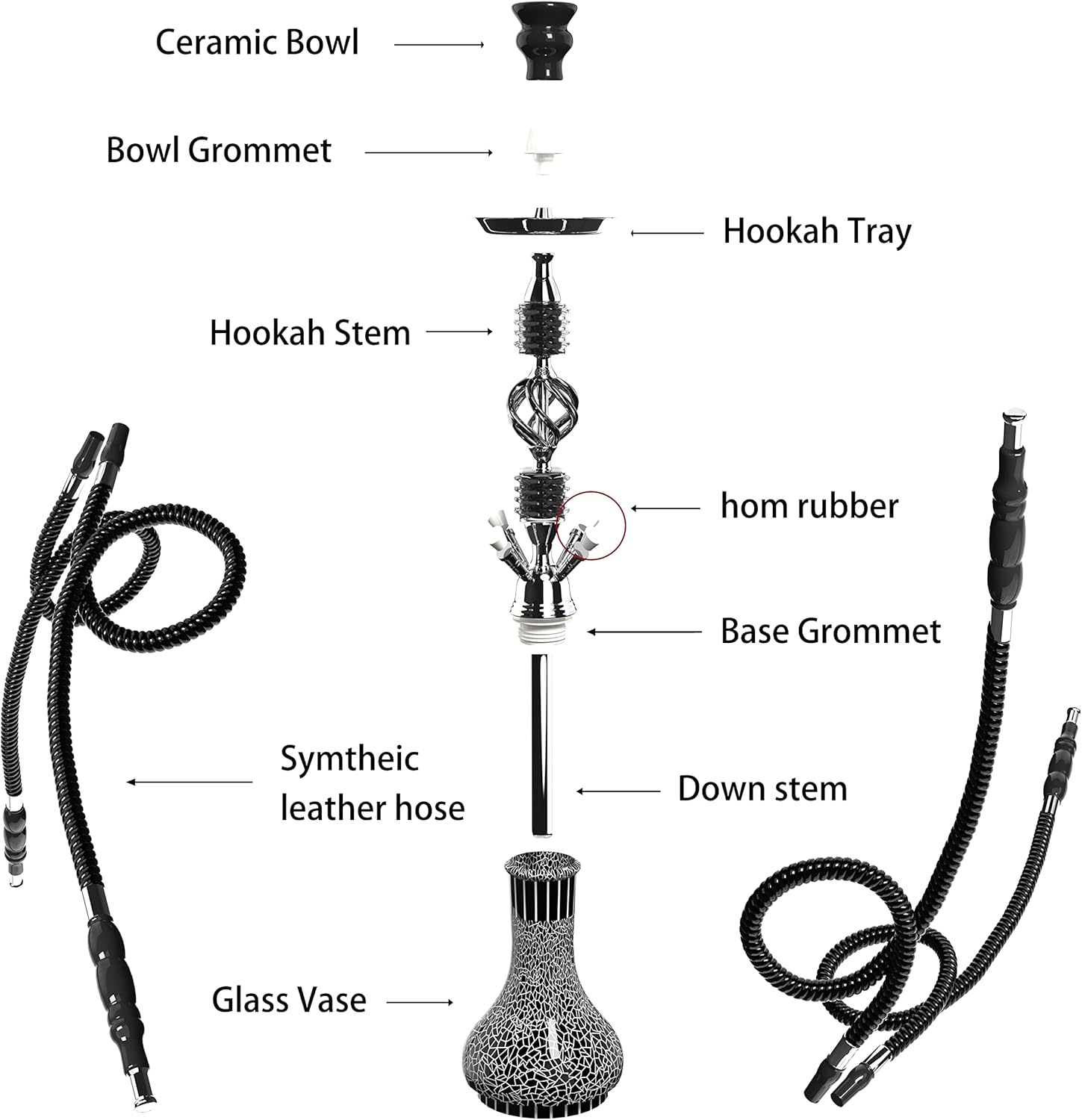 Juego completo de cachimba con 4 mangueras, kit de shisha grande de 22 pulgadas para hasta 4 personas con todo lo incluido, cuenco de cerámica