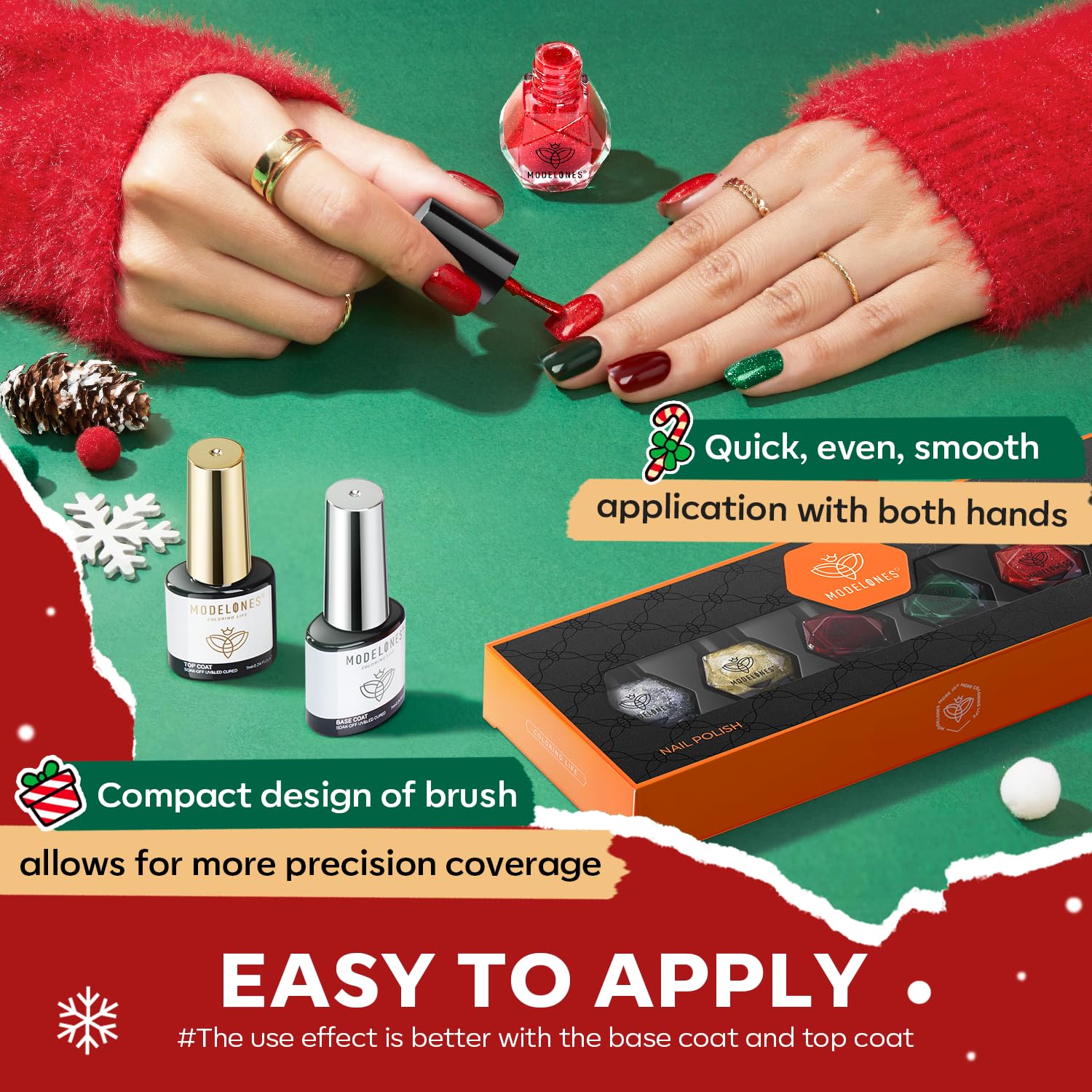 modelones Juego de esmaltes de uñas de Navidad, 6 colores, rojo y verde, con purpurina, juego de esmalte de uñas dorado y plateado, kit de esmalte