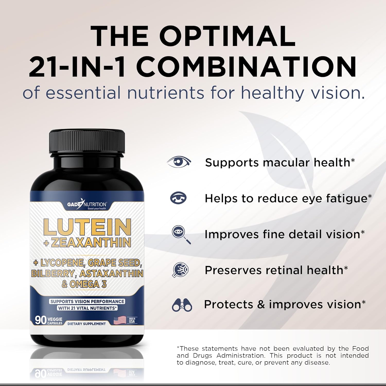 Suplementos de luteína y zeaxantina – Vitaminas para la salud ocular – Astaxantina, Omega 3, resveratrol, arándano, licopeno, quercetina, ginkgo