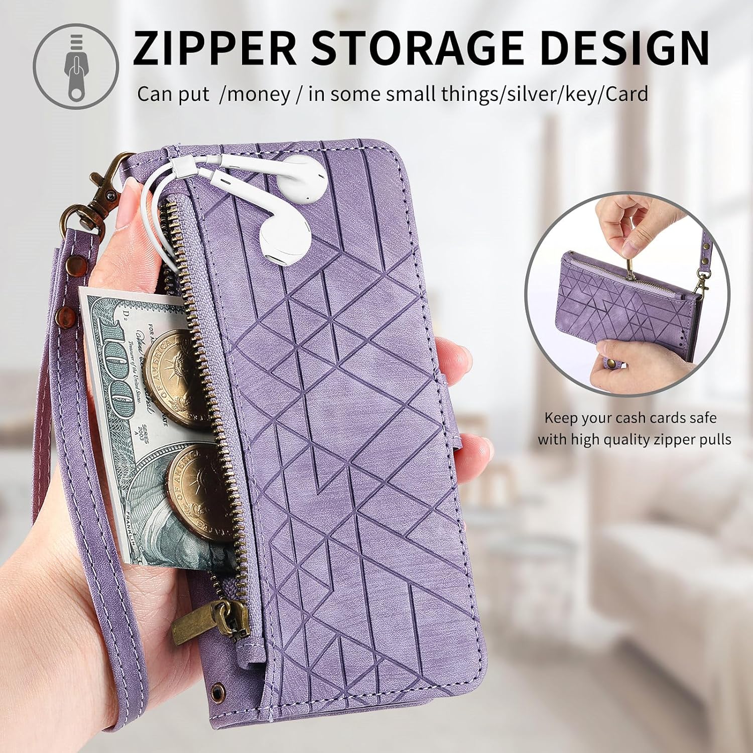Asuwish Funda de teléfono para Samsung Galaxy S21 Plus S21+ 5G Funda tipo cartera con protector de pantalla de vidrio templado y cremallera