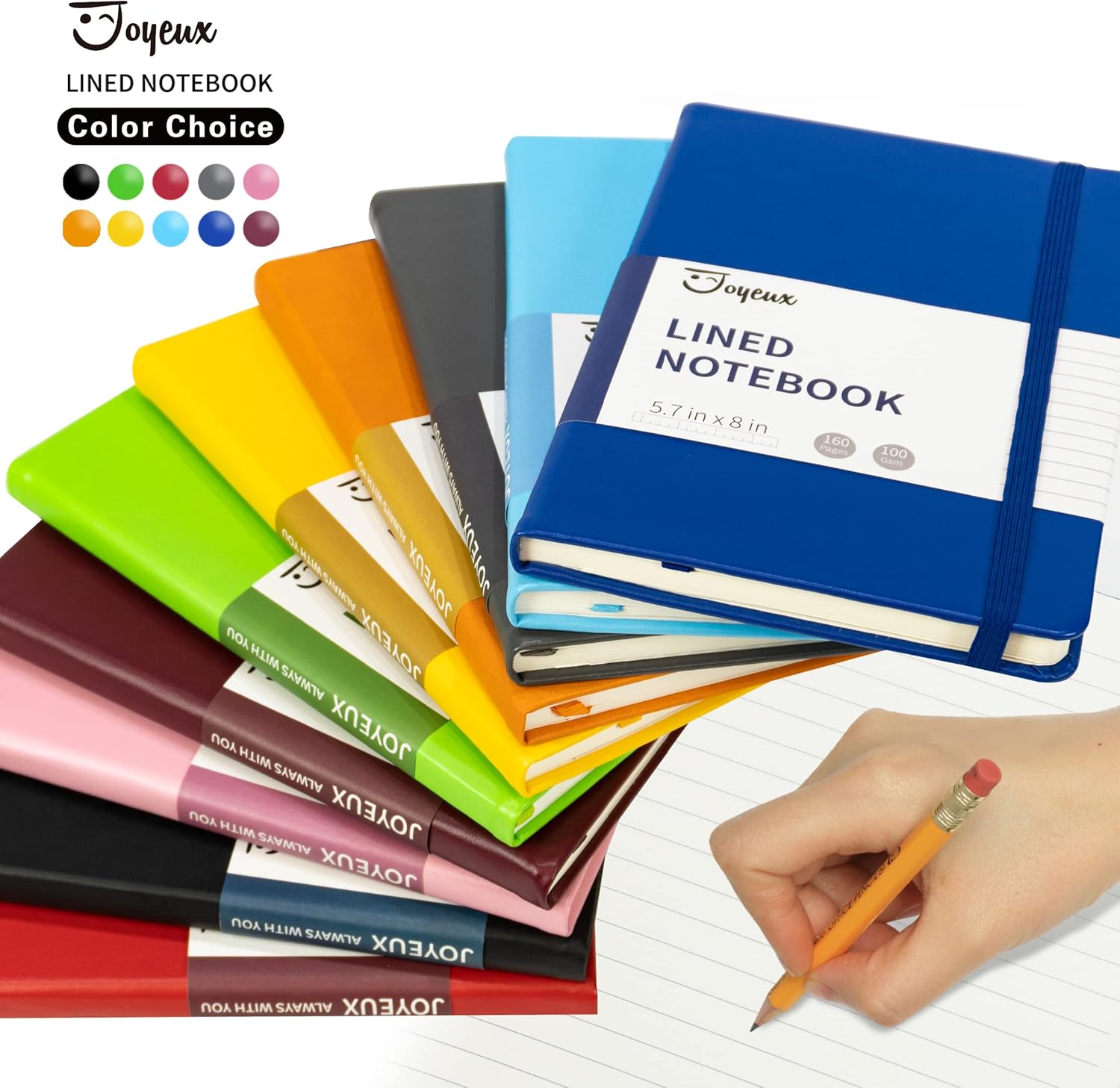 JOYEUX Cuaderno rayado, diario de 160 páginas para escribir, tamaño mediano de 5.7 x 8 pulgadas para mujeres y hombres, papel A5 de 3.53 ozm de