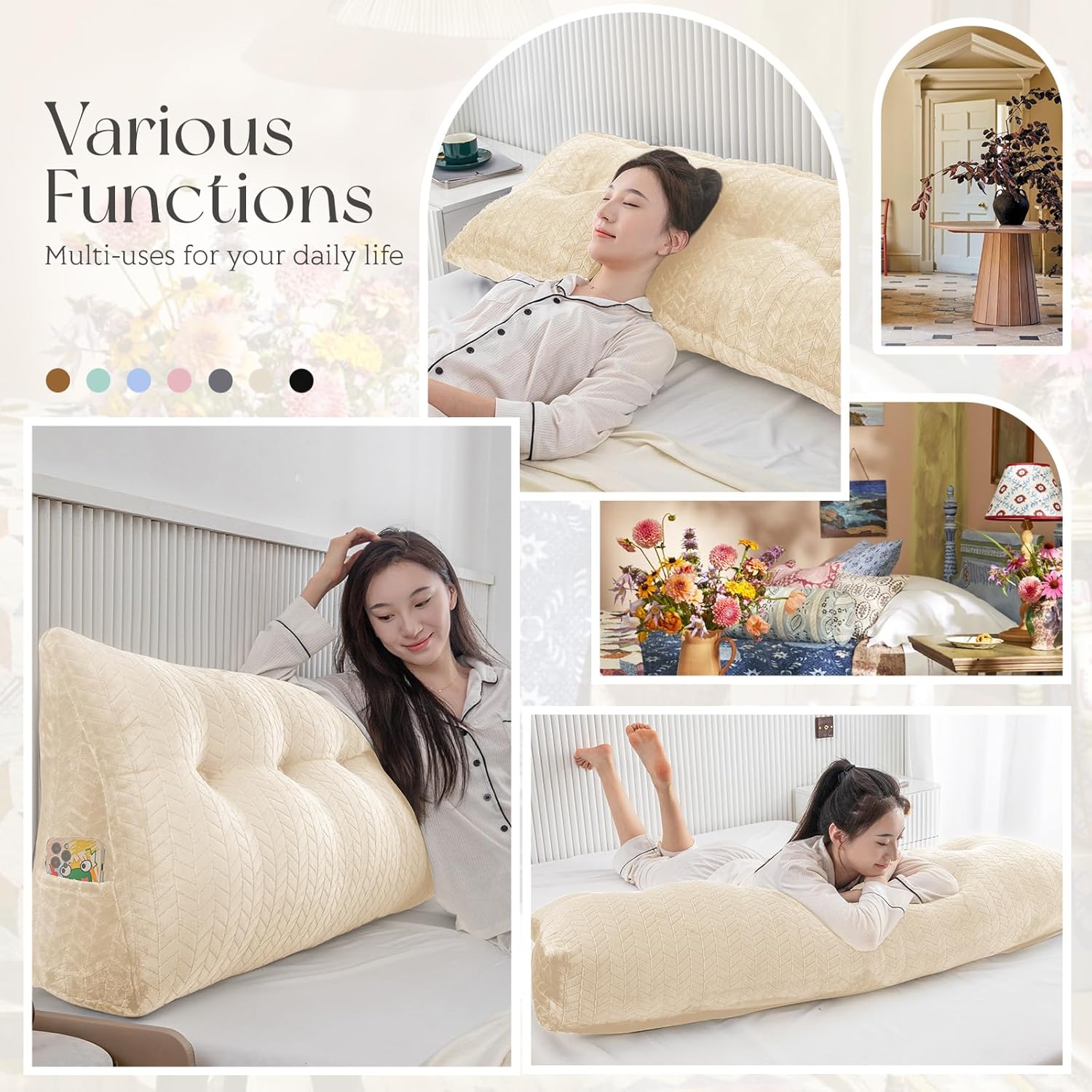 easedeco Almohada triangular grande para cabecero de cuña, cojín grande para cabecero de espalda, respaldo y posicionamiento, almohada de lectura