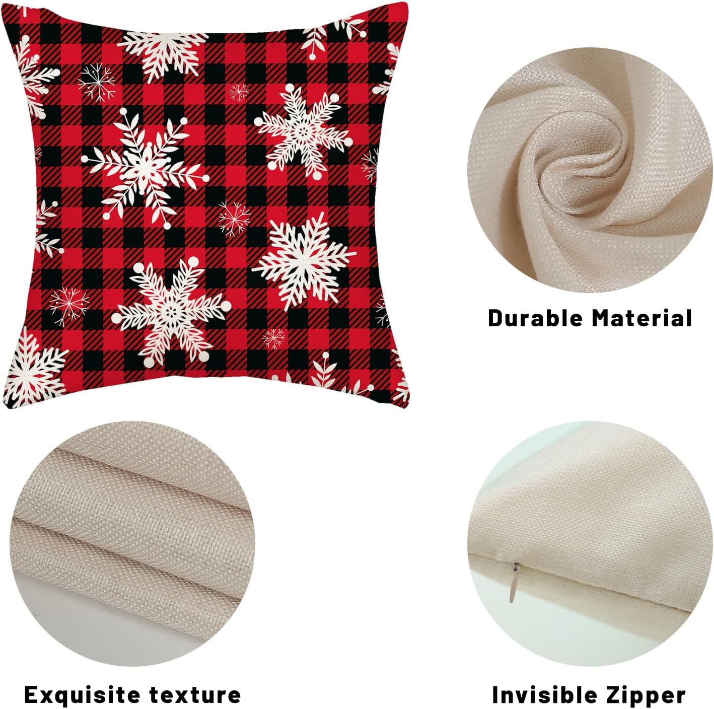 AGAYNA Juego de 2 fundas de almohada de Feliz Navidad de 20 x 20 pulgadas, diseño de búfalo rojo y negro a cuadros, fundas de cojín decorativas para