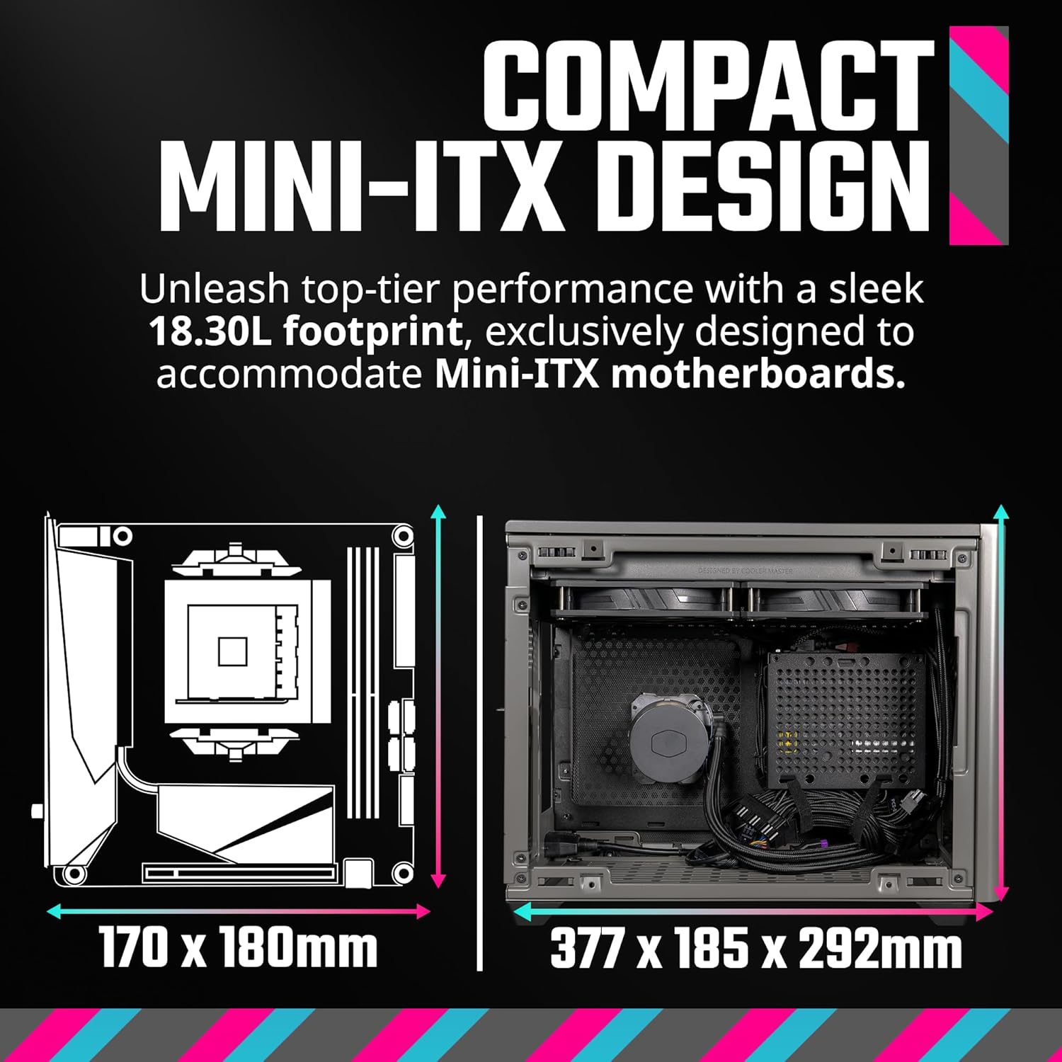 Cooler Master Funda NR200P MAX Mini-ITX con AIO de 11.024 in, 850 W SFX PSU, montaje vertical de GPU, elevador PCIe Gen4, vidrio o panel ventilado