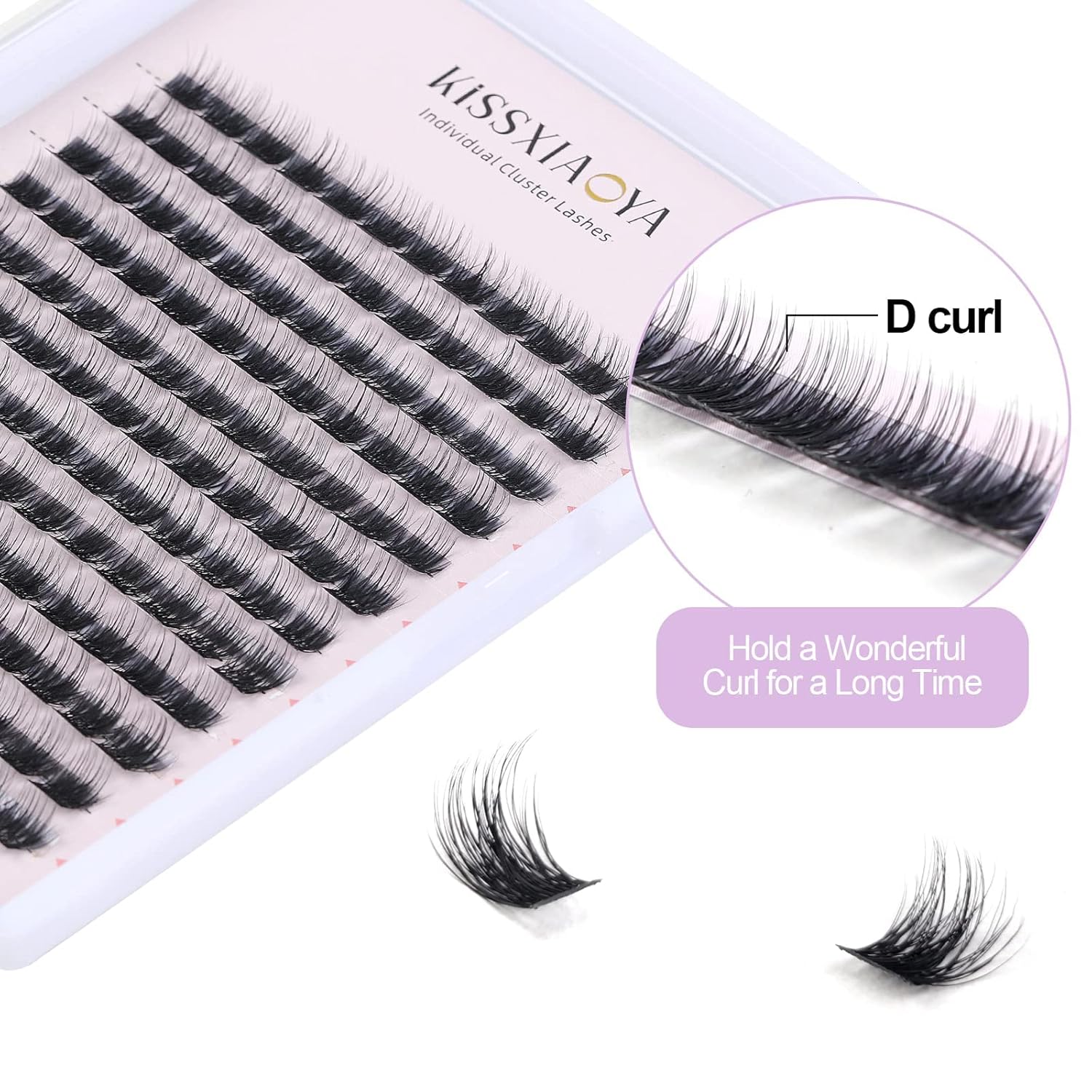 KISSXIAOYA Extensiones de pestañas en racimo, 144 pestañas postizas individuales en racimo D de 0.433 in, pestañas postizas de tallo ancho, suaves y