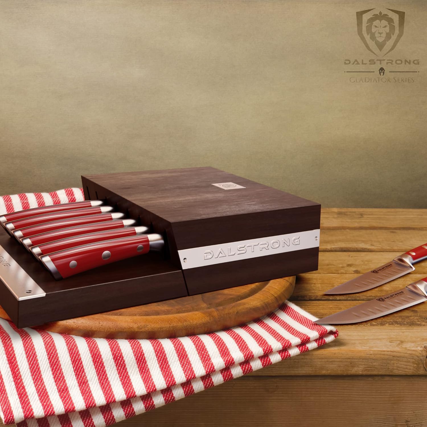 Dalstrong Juego de cuchillos para carne, 8 piezas, hoja de borde recto de 5 pulgadas, Gladiator Series Elite, cuchillo de cocina forjado de acero