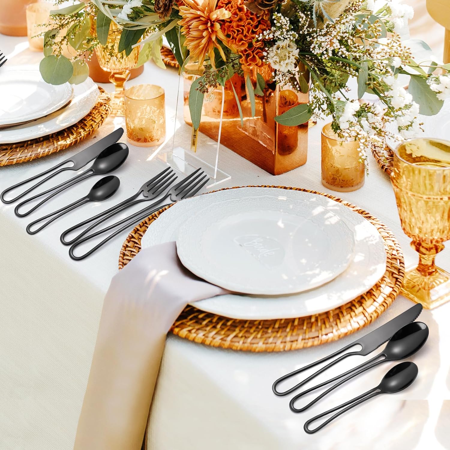 Black Silverware Hollow Out Handle Flatware Set for 4 Stainless Steel Cutlery 20 Piece Fork Knife and Spoon Unique Festival Parties Kitchen Daily Use