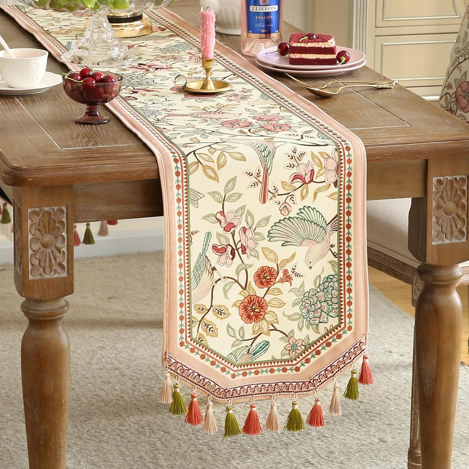 Camino de mesa francés de terciopelo para el hogar, cocina, comedor, decoración, fiestas, cenas familiares, bodas, 12 x 87 pulgadas