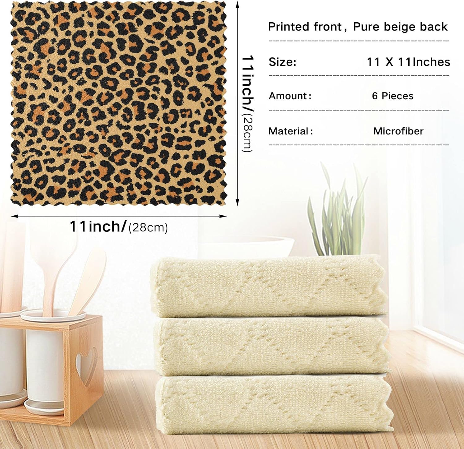 SUABO Paquete de 6 paños de cocina de color negro, marrón, leopardo, amarillo, paños de cocina de secado rápido, toallas de limpieza absorbentes