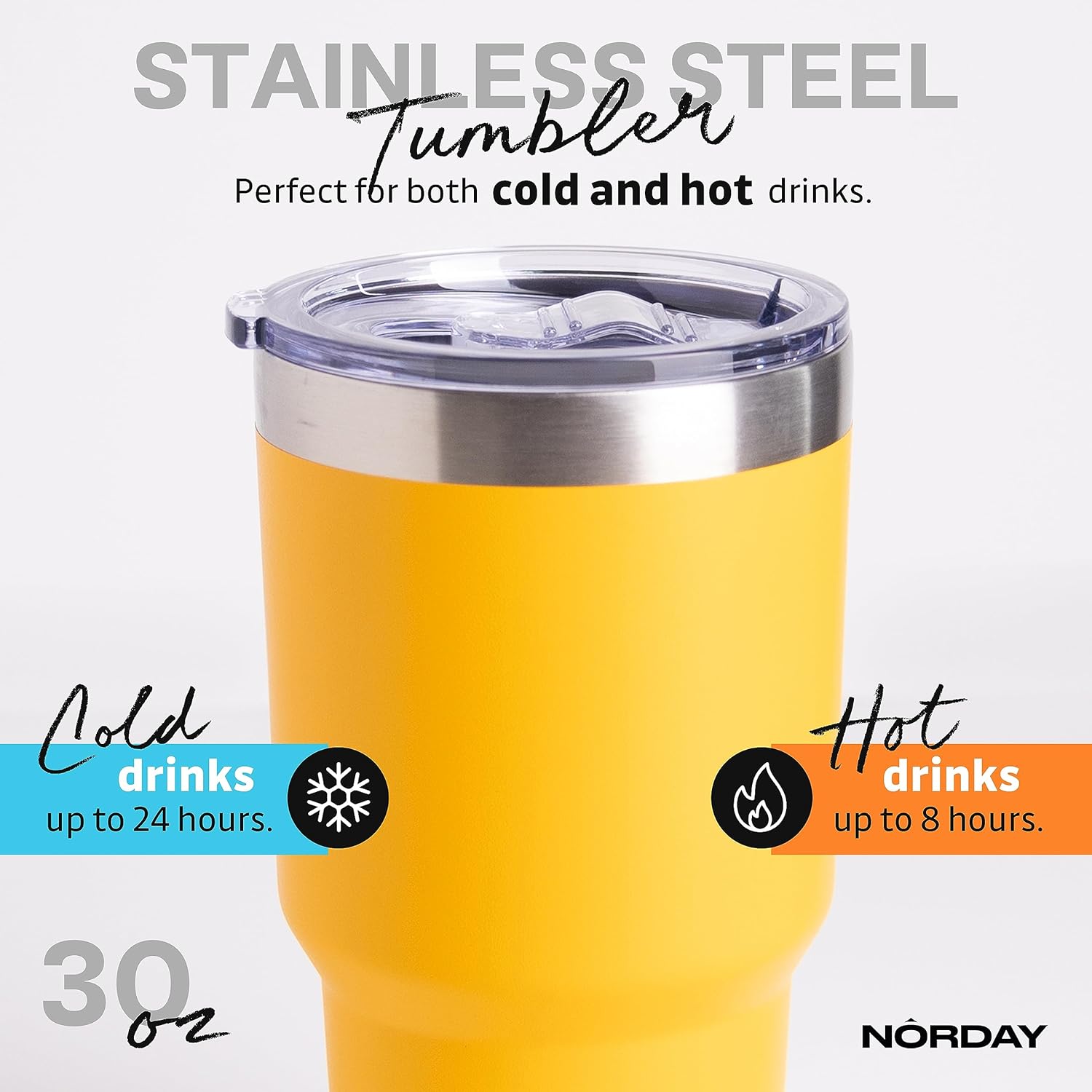 NORDAY Vaso con tapa, 30 onzas, amarillo, de acero inoxidable, doble pared aislada al vacío, taza de café de viaje para portavasos de automóvil,